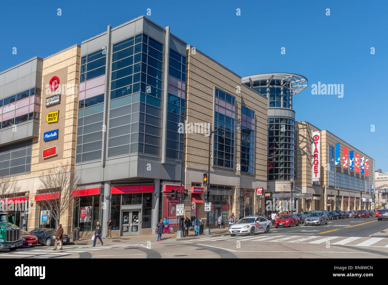 DC USA shopping mall in the  Columbia Heights neighborhood of Washington, DC, is home to major nation-wide super stores. Stock Photo