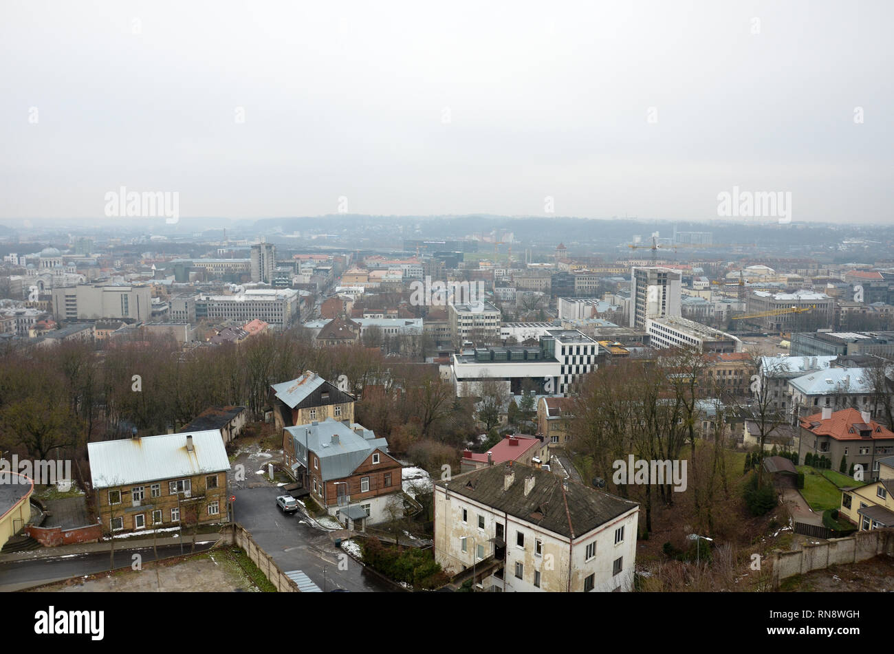 View of Kaunas from the roof of Christ's Resurrection Church (completed in 2005), Žaliakalnis, Kaunas, Lithuania, December 2018 Stock Photo