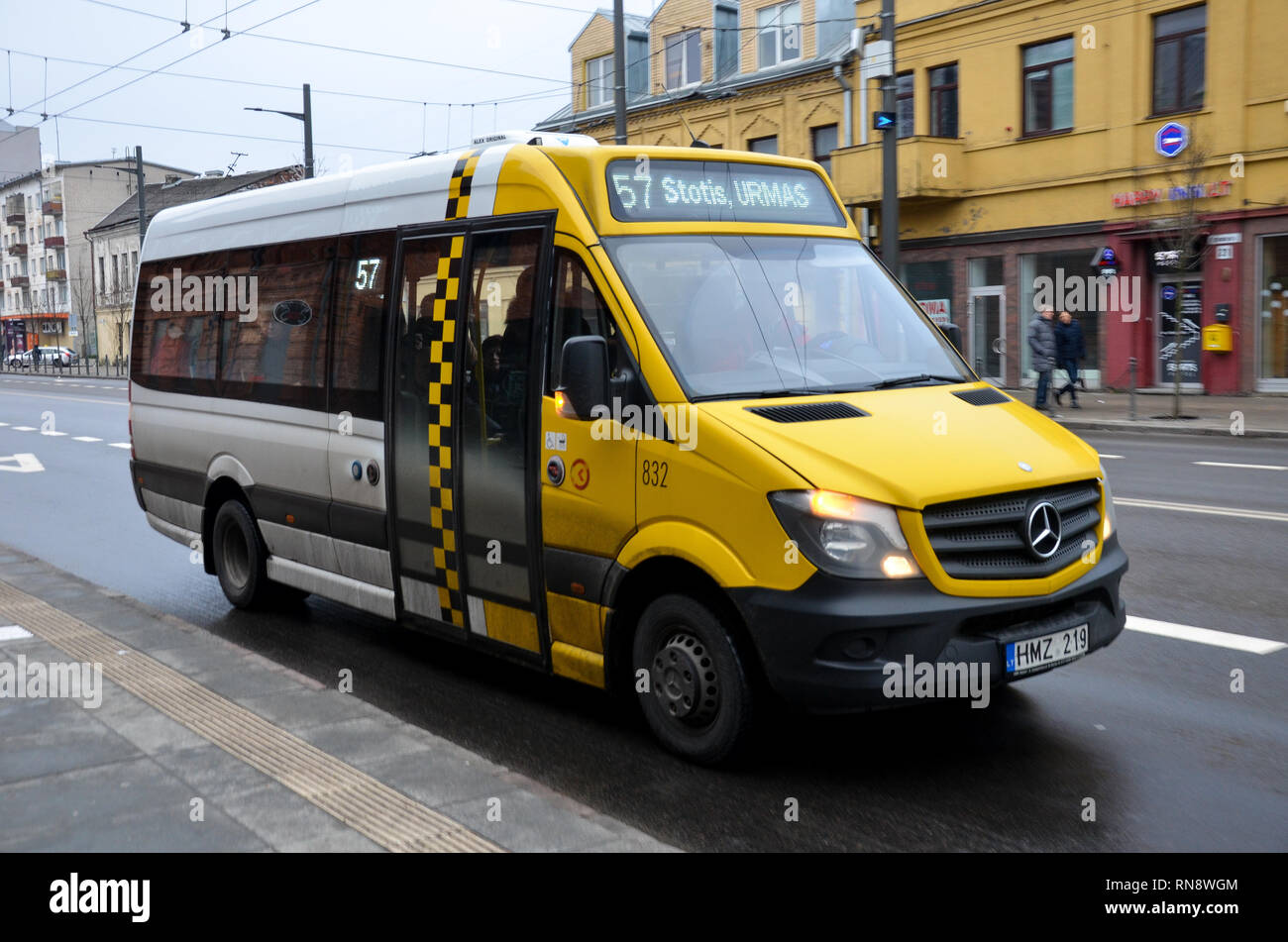 Shared taxi bus (Marshrutka) in Kaunas, Lithuania, December 2018 Stock Photo