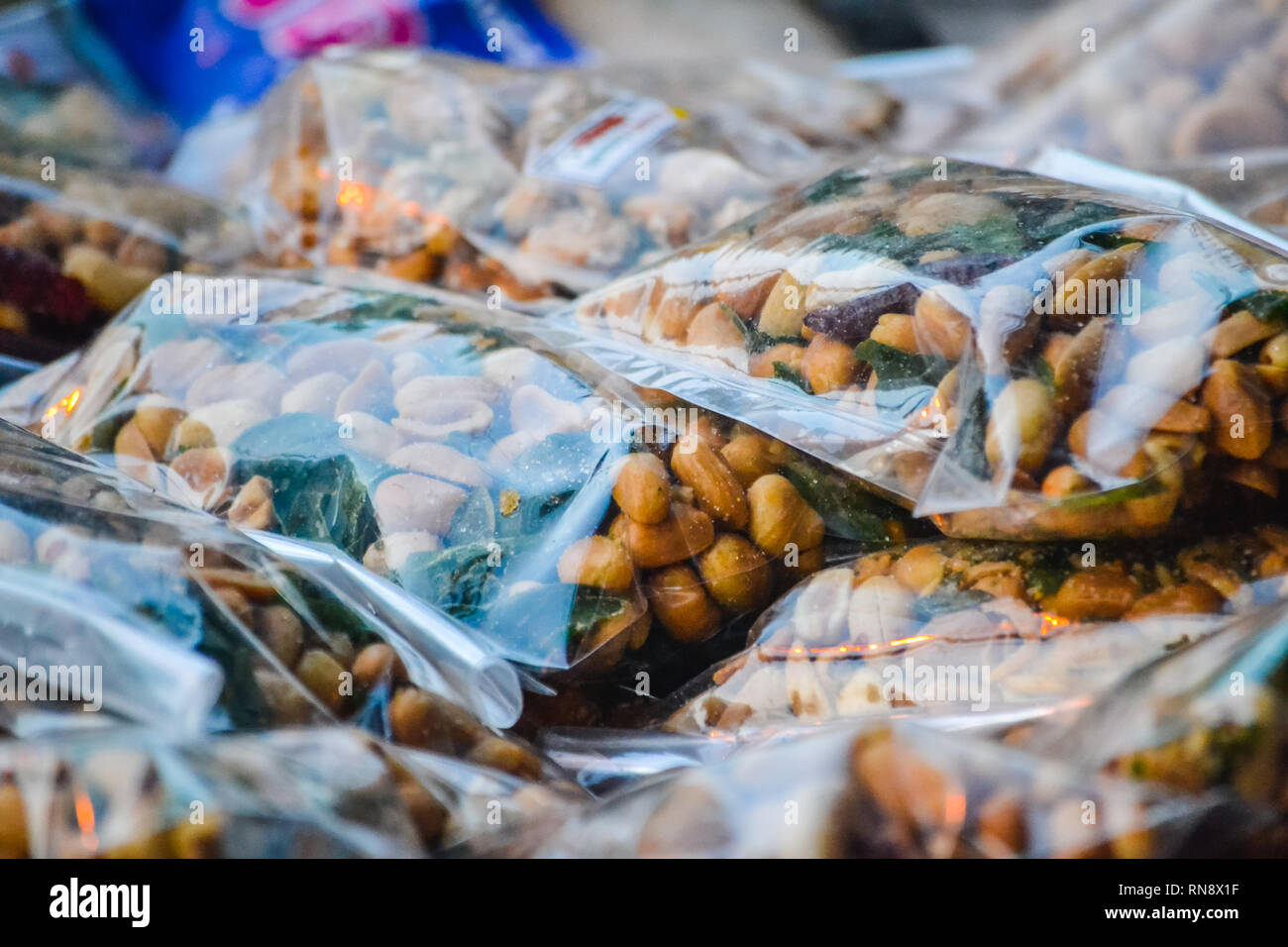 Thai food on the street is popular and sell well, not less than Pad Thai and Tom Yum Shrimp are various curries. Insect, fresh frogs, vegetables, frui Stock Photo