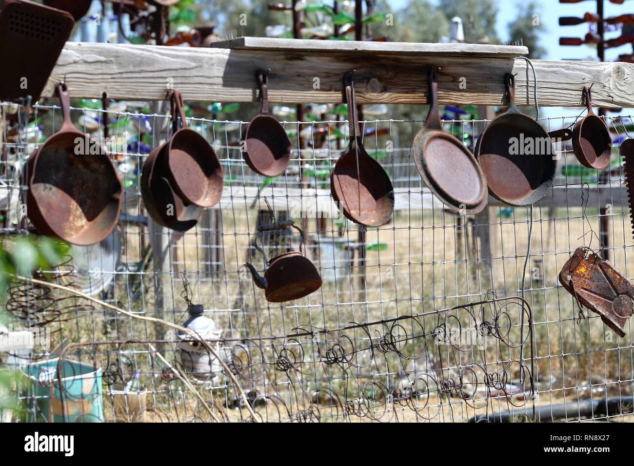 Hanging Frying pans Stock Photo