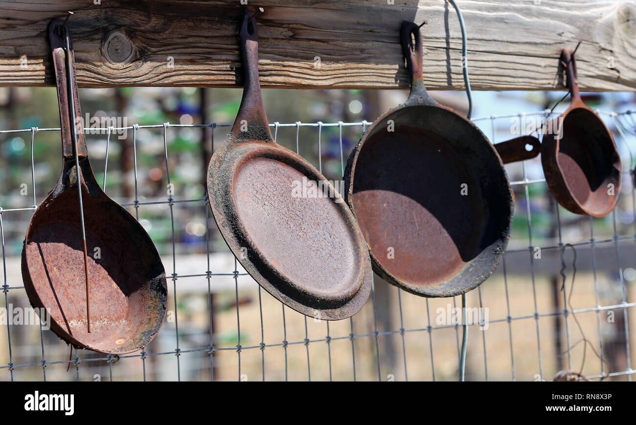 Old Frying Pans Stock Photo