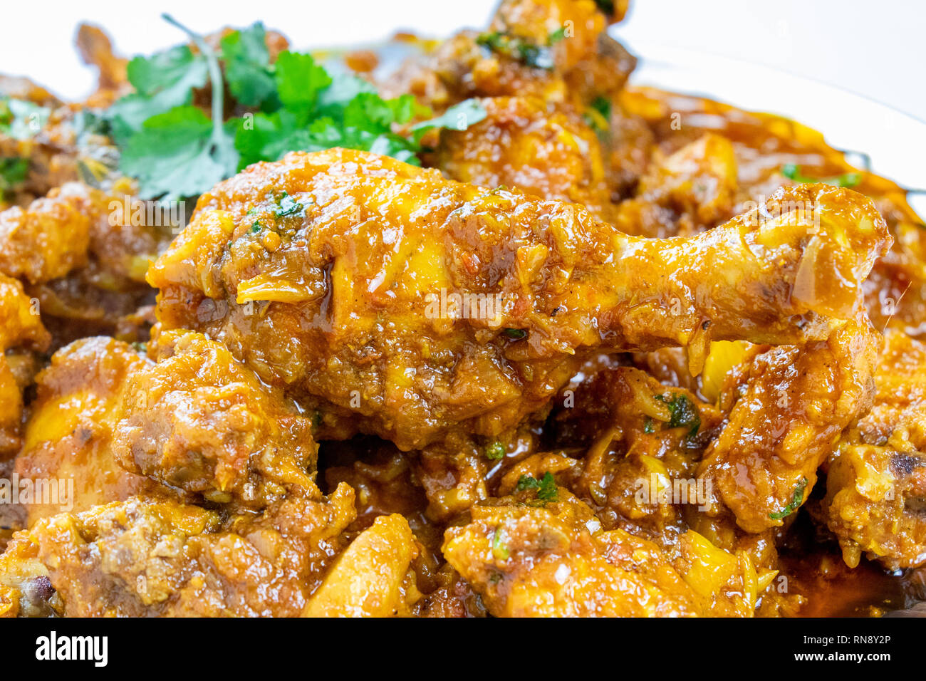 Indian chicken curry close up view, hot delicious indian homemade chicken Stock Photo