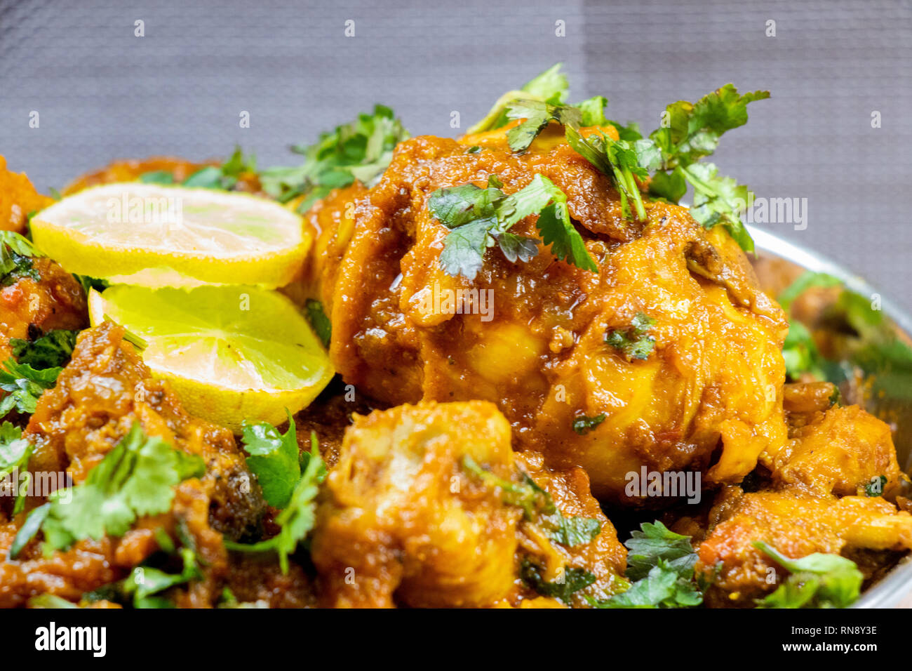 Indian chicken curry close up view, hot delicious indian homemade chicken Stock Photo
