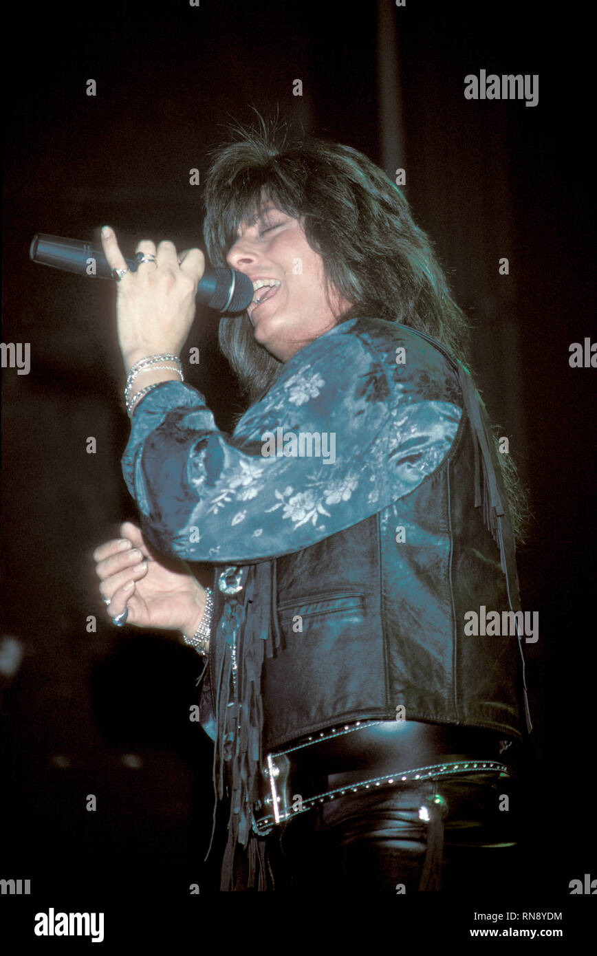 Deep Purple singer Joe Lynn Turner is shown performing onstage during a 'live' concert appearance. Stock Photo
