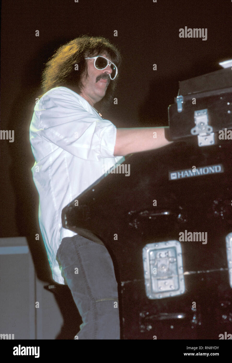 Deep Purple keyboardist Jon Lord is shown performing onstage during a 'live' concert appearance. Stock Photo