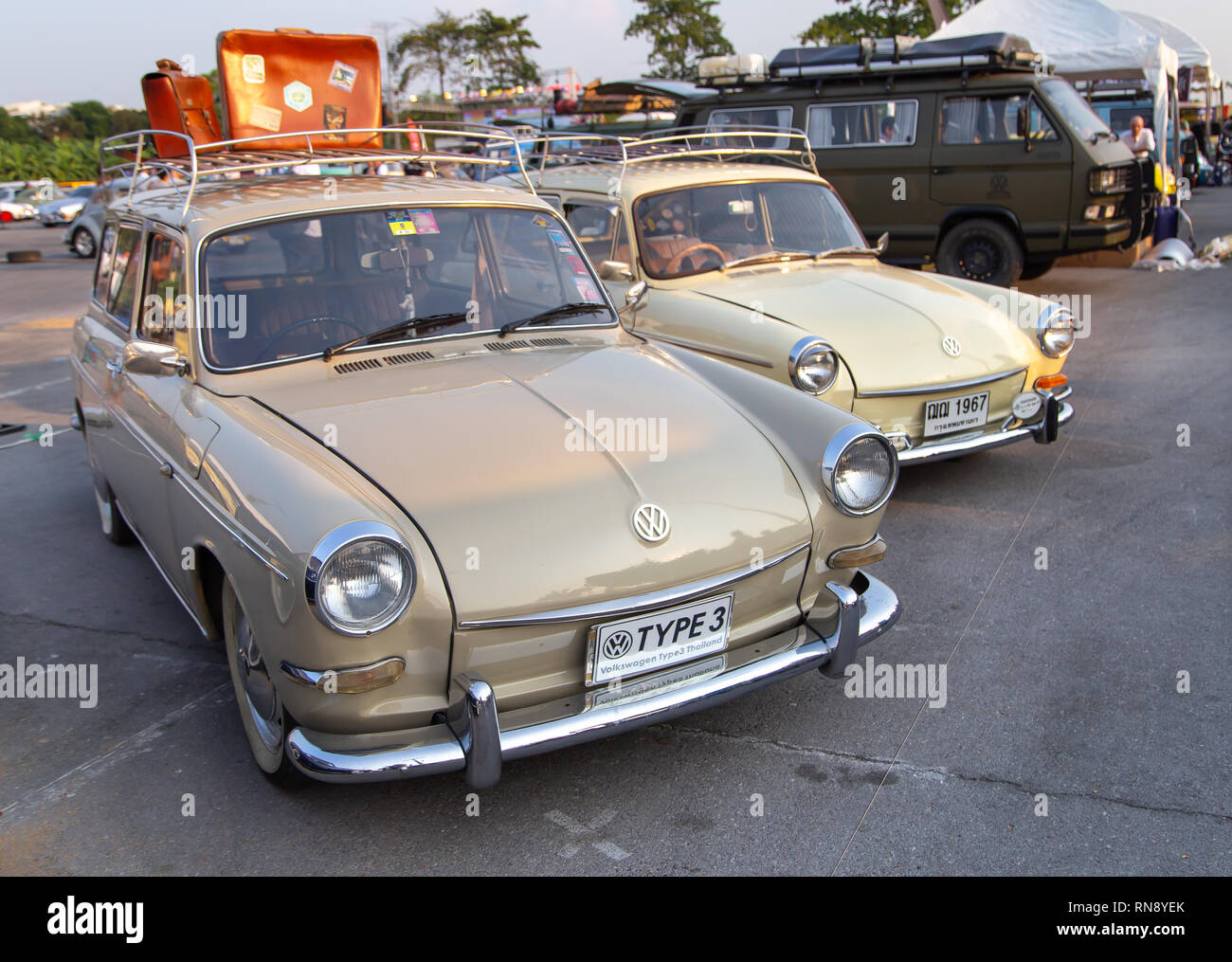 Bangkok, Thailand - February 9, 2019: Vintage VW Type 3 owners gathering at volkswagen club meeting in Siam VW festival Stock Photo