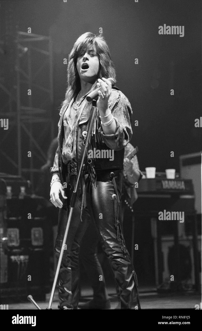 Deep Purple singer Joe Lynn Turner is shown performing onstage during a 'live' concert appearance. Stock Photo