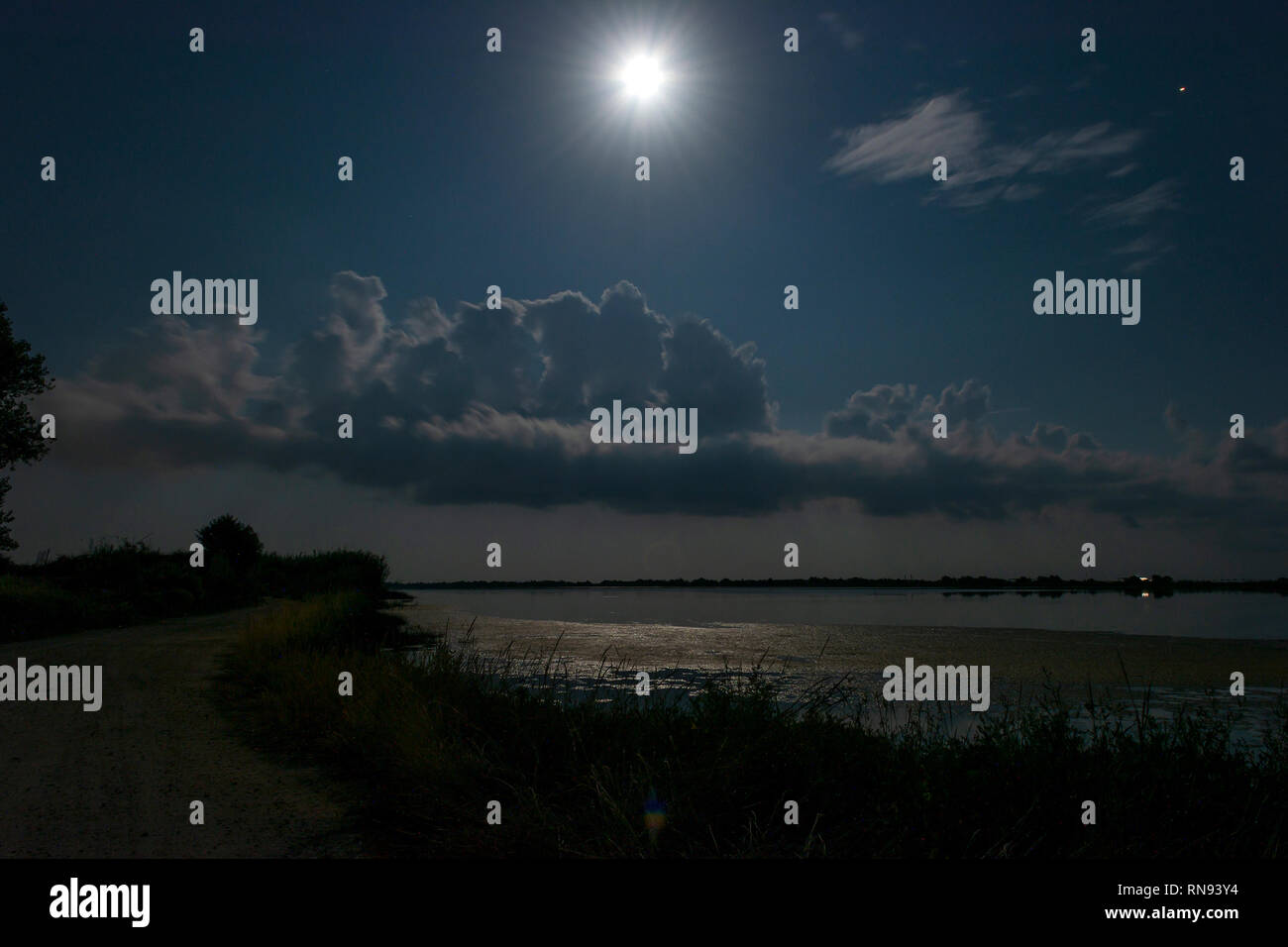 Night Scenery Full Moon Over Lake At Corfu Greece Stock Photo Alamy