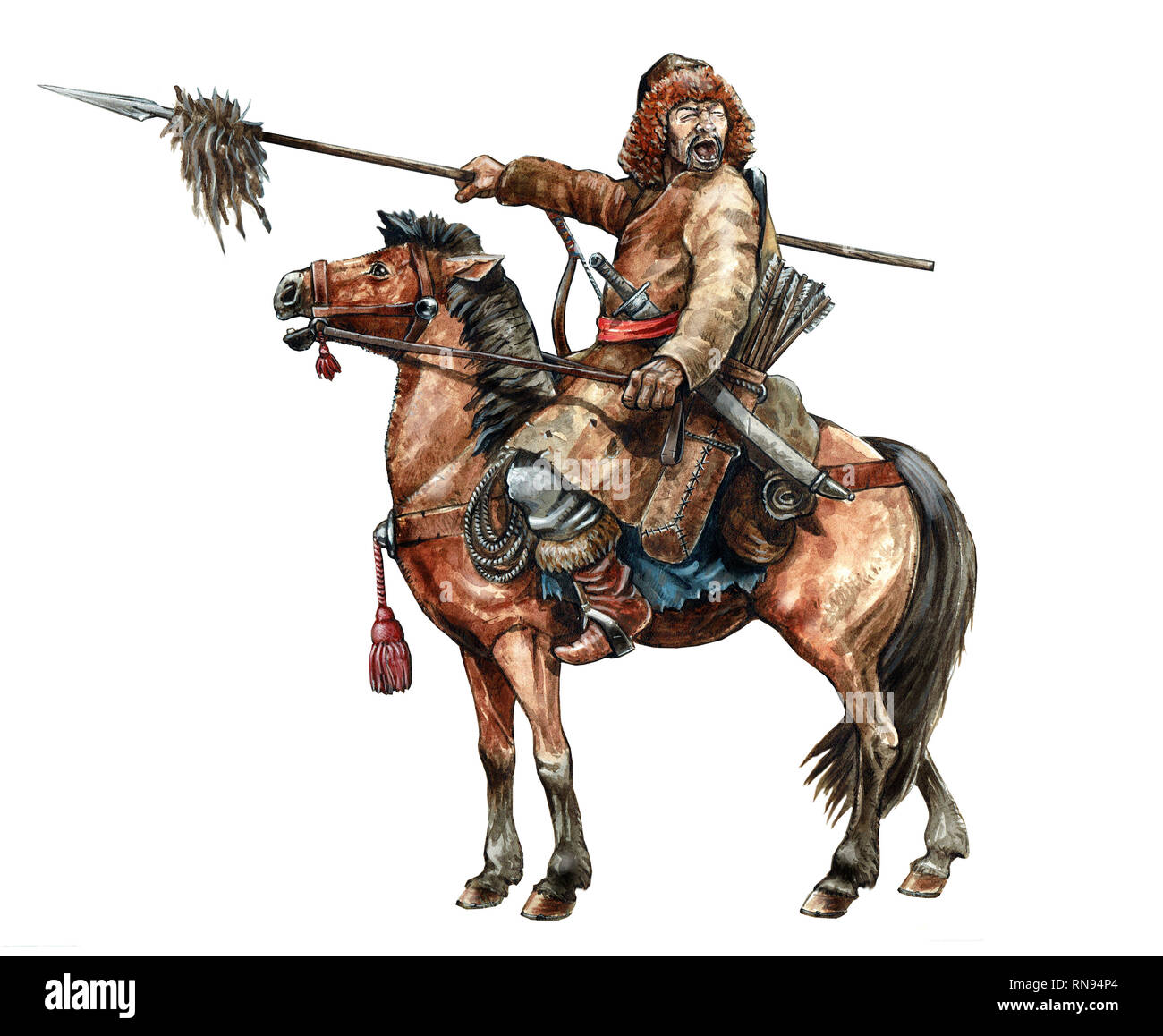 Mongol rider. Medieval battle illustration. Historical illustration. Stock Photo