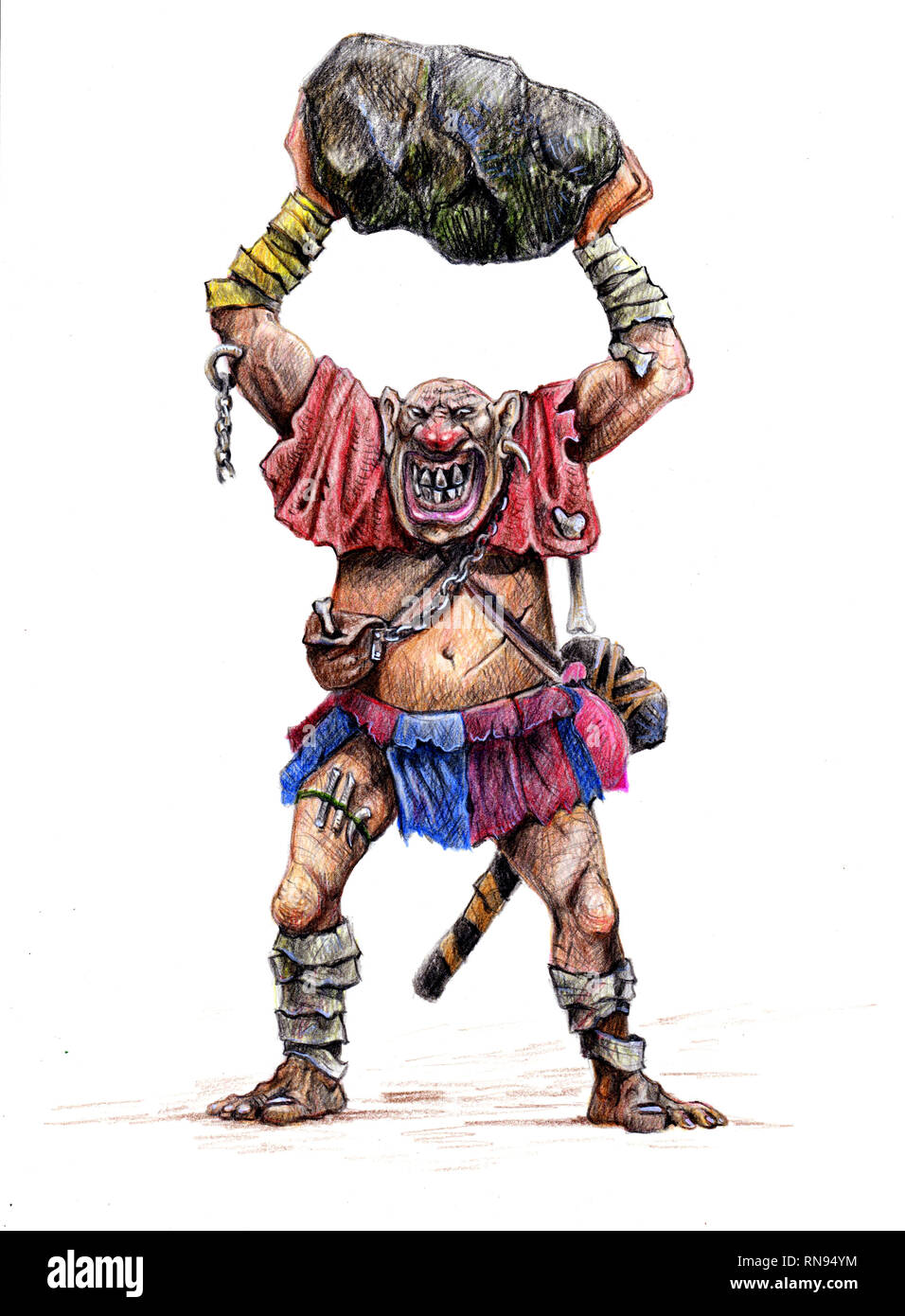Troll drawing.  Fantasy monster pencil illustration. Stock Photo