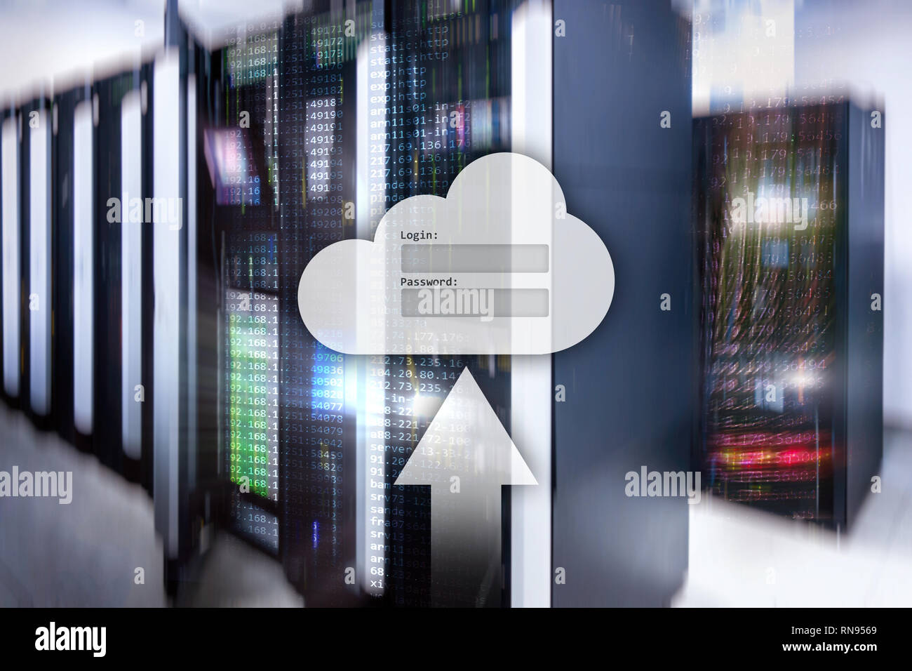 Cloud storage, data access, login and password request window on server