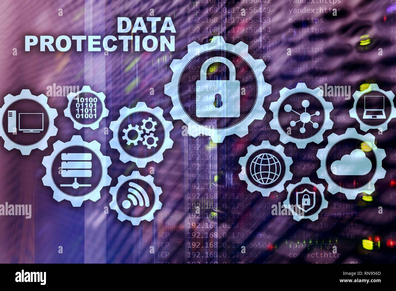 Server data protection concept. Safety of information from virus cyber digital internet technology. Stock Photo
