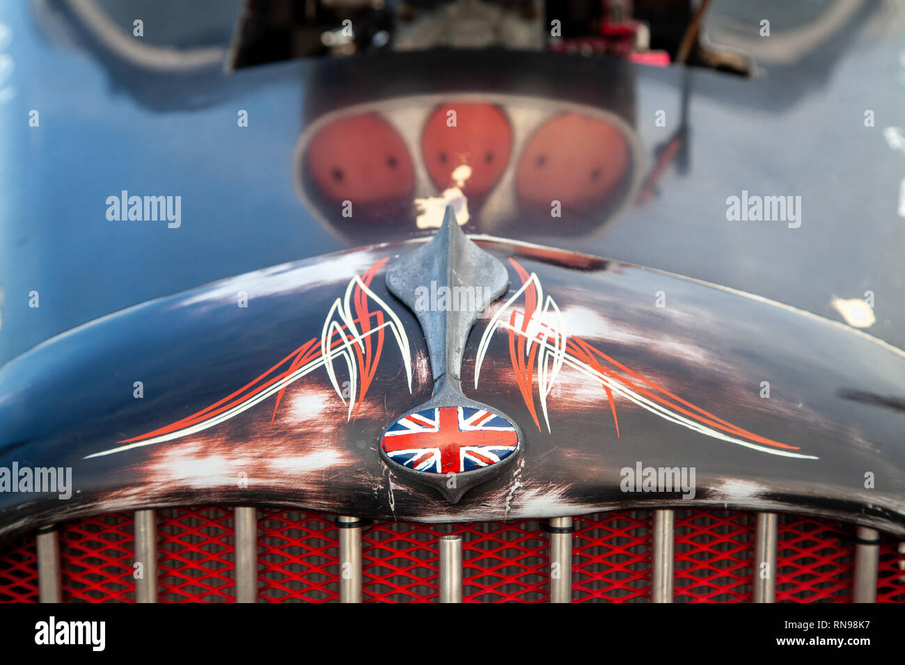 Classic Custom Car with Union Jack Emblem Stock Photo Alamy