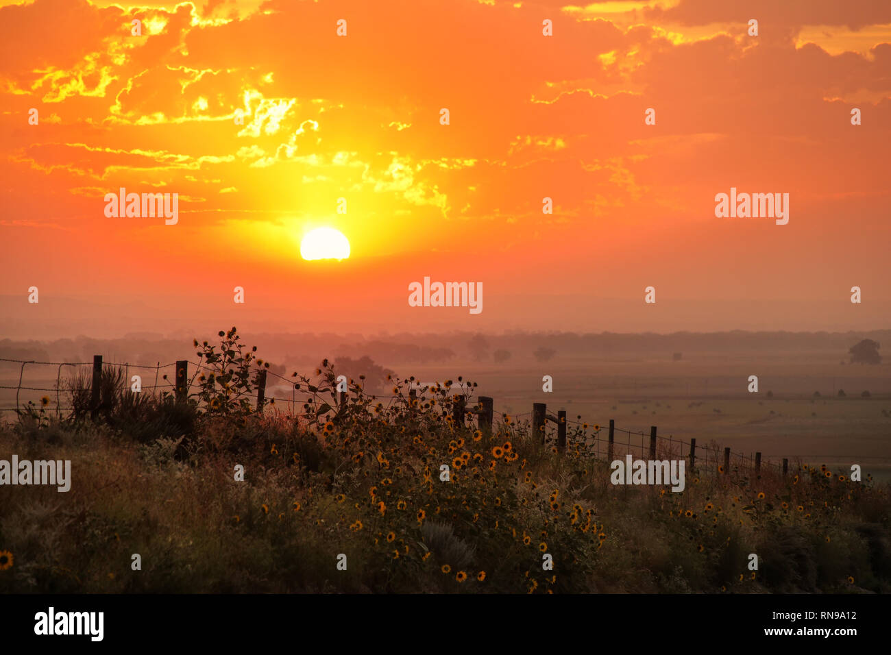 Sunrise at North Platte River valley, western Nebraska, USA Stock Photo