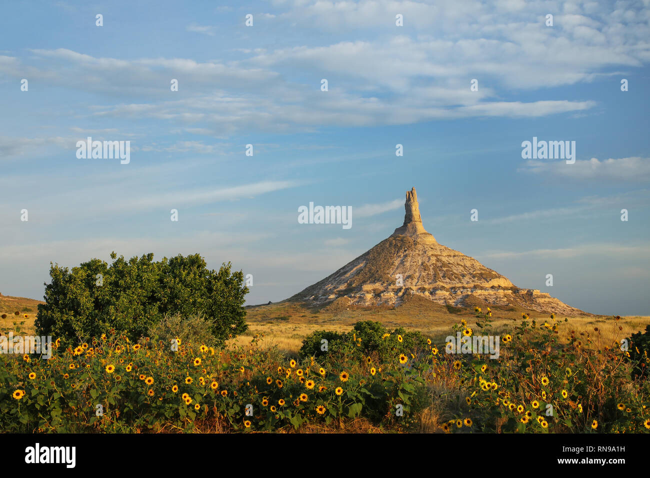 Chimney Rock National Historic Site, western Nebraska, USA. The peak of Chimney Rock is 1289 meters above sea level. Stock Photo