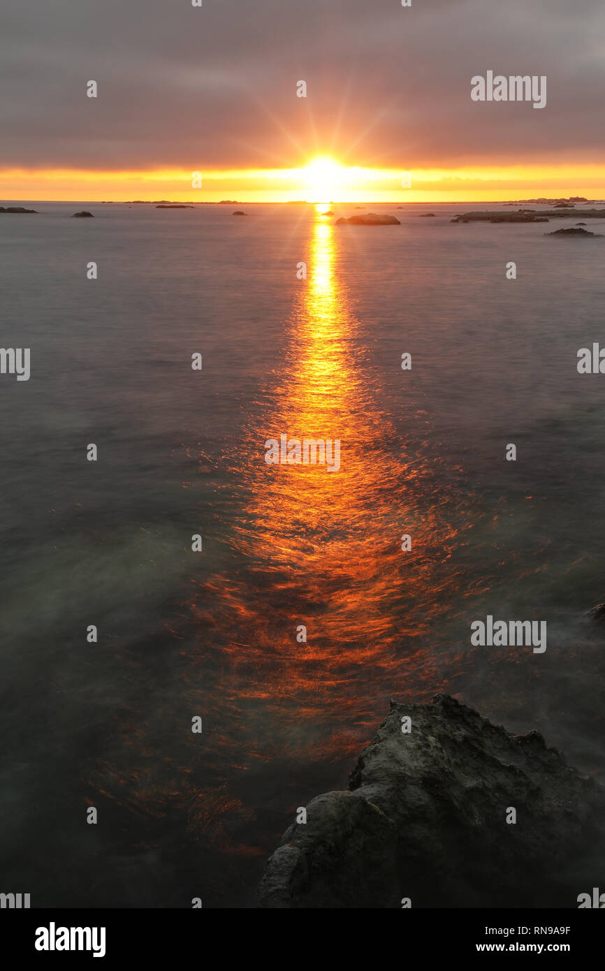 Sunrise on Kaikoura peninsula, South Island, New Zealand. The area is a ...