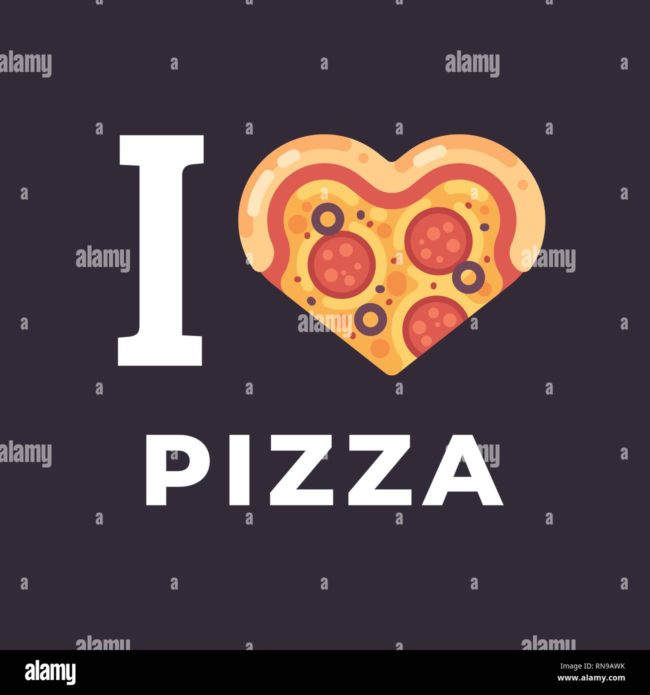 I love pizza flat illustration. Heart shaped pizza slice Stock Vector