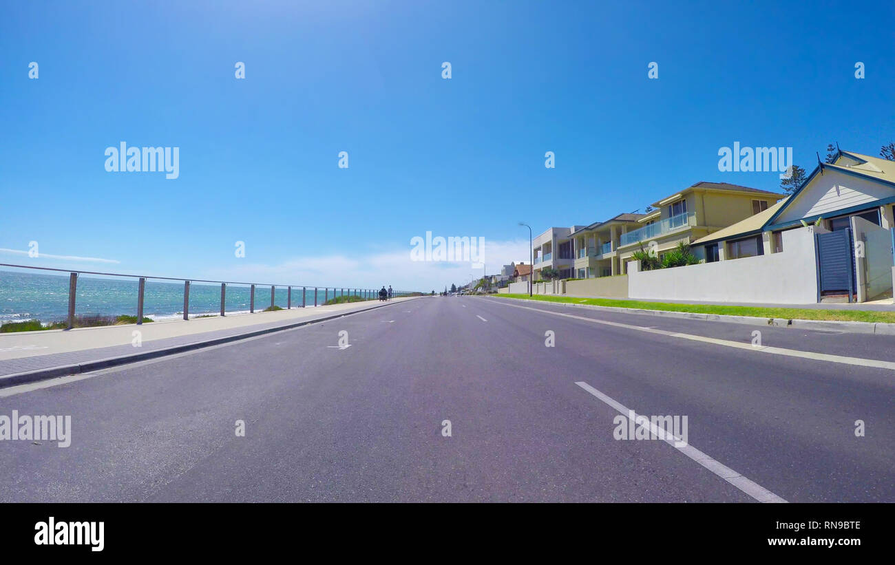 Vehicle POV, driving along The Esplanade, Henley Beach, South Australia