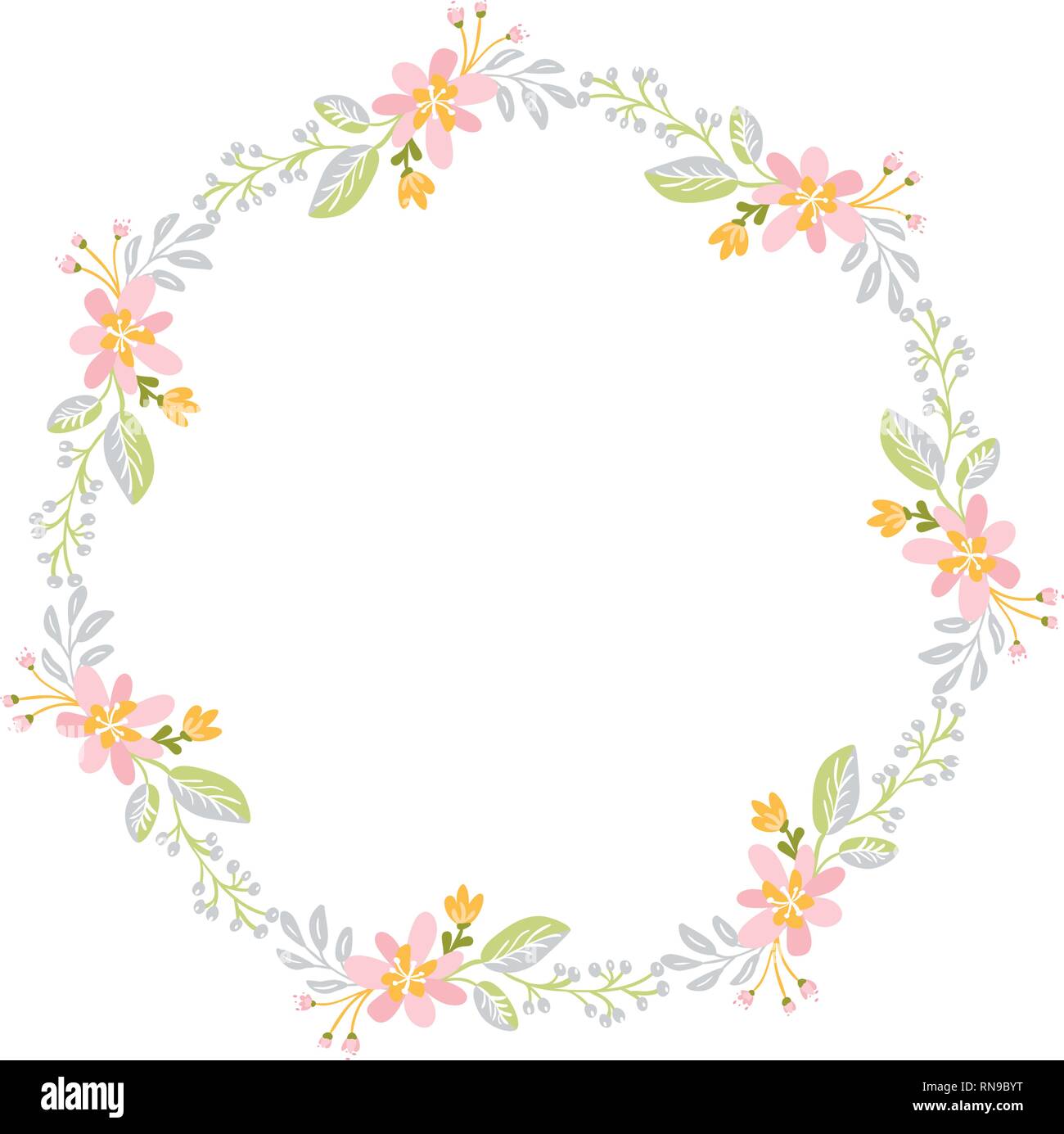 Spring flower herbs wreath. Flat abstract Vector garden frame, woman ...