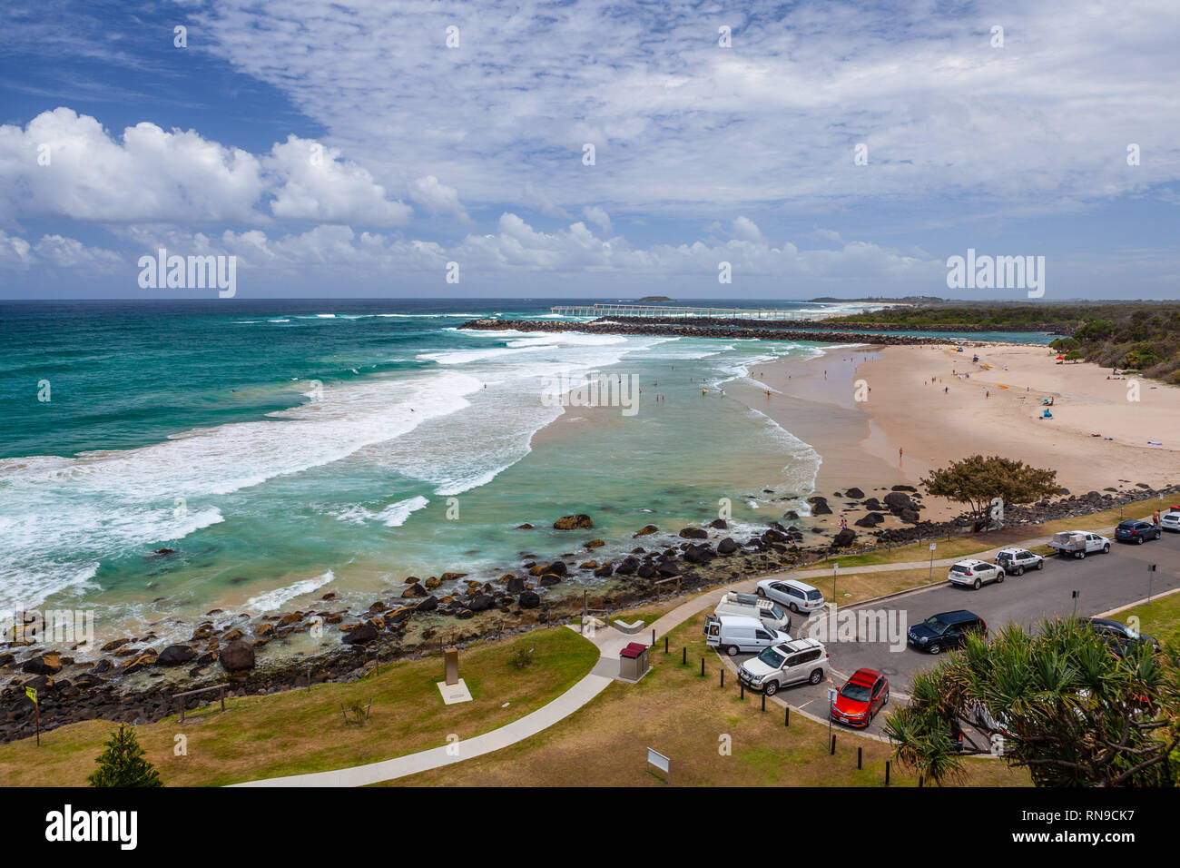 Landscape of Duranbah Beach from Lovers Rock Park in Tweed Heads, NSW, Australia Stock Photo
