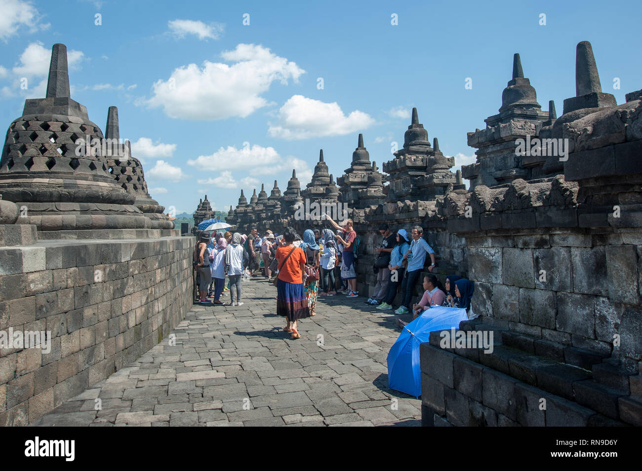 Yogyakarta Indonesia - Jul 30, 2016 : Tourist visiting Borobodur Temple. Borobodur Temple is one of UNESCO heritage site. Stock Photo