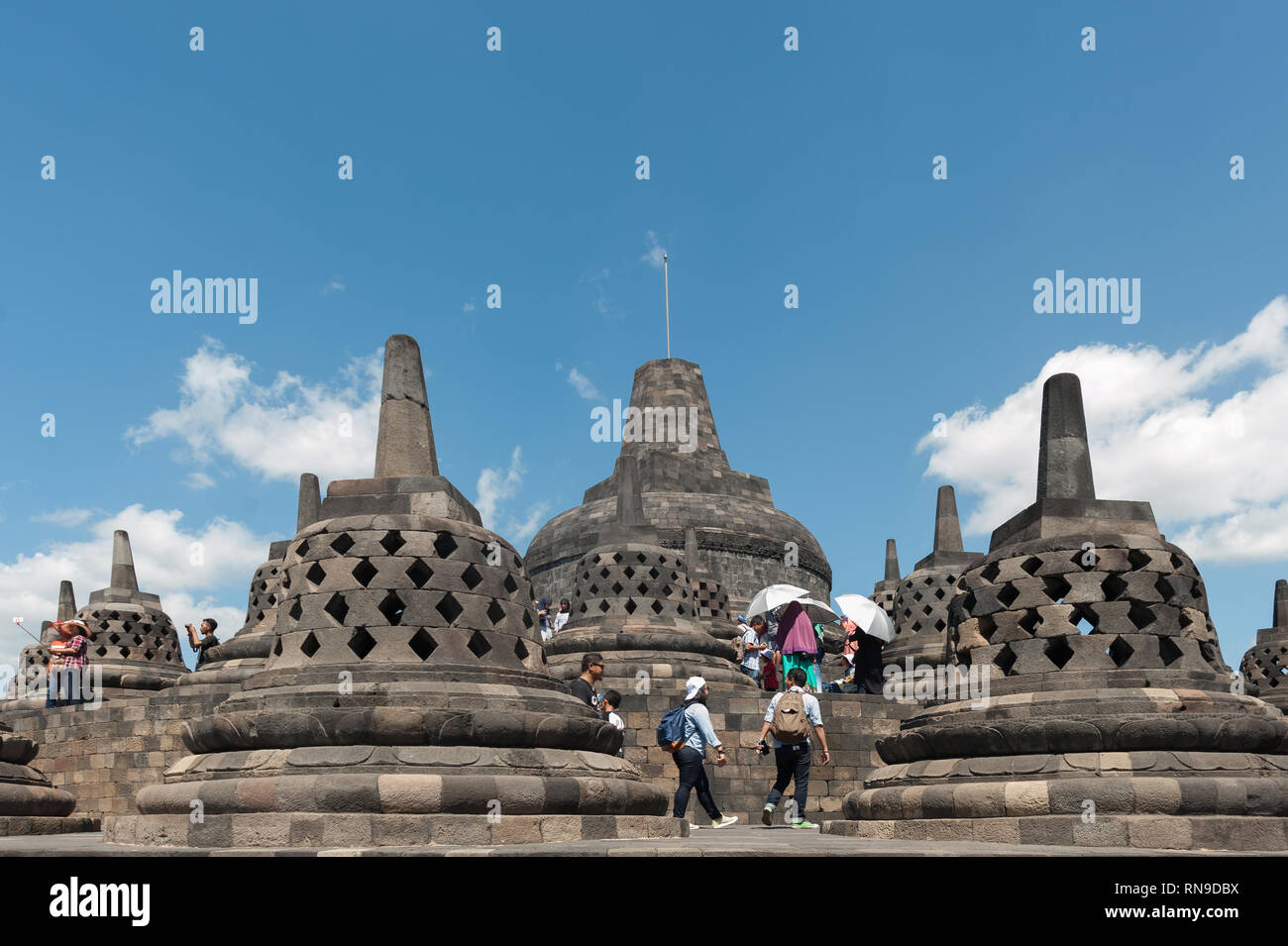 Yogyakarta Indonesia - Jul 30, 2016 : Tourist visiting Borobodur Temple. Borobodur Temple is one of UNESCO heritage site. Stock Photo