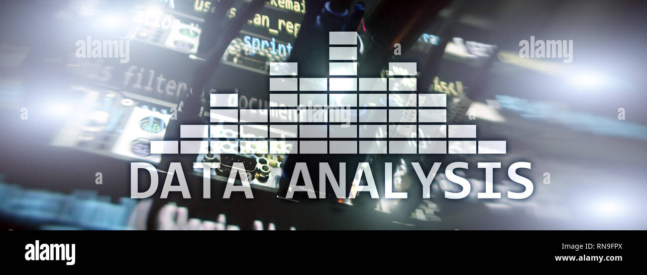 Big Data analysis text on server room background. Internet and modern technology concept Stock Photo
