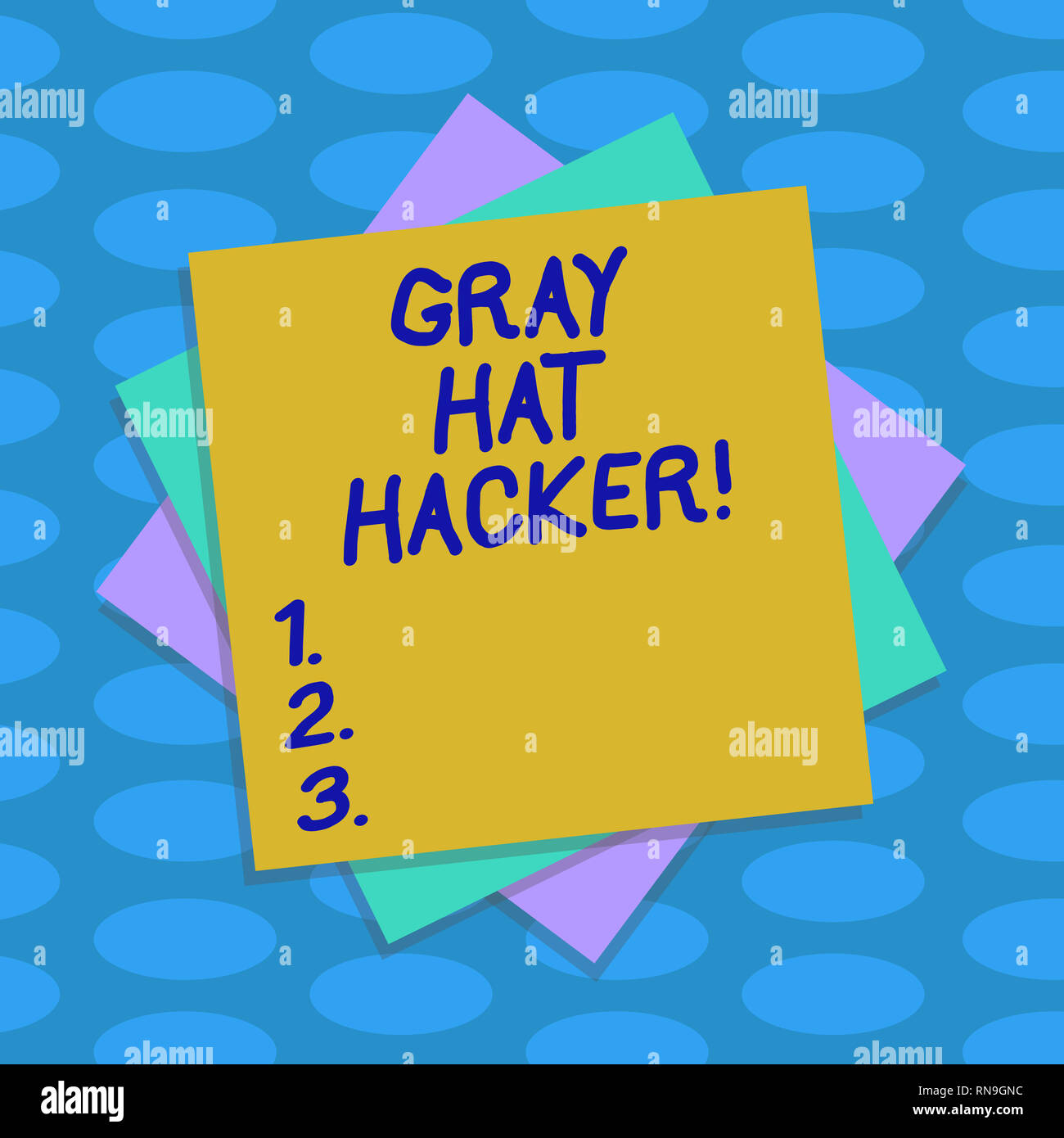 Word writing text Gray Hat Hacker. Business concept for Computer security expert who may sometimes violate laws Multiple Layer of Blank Sheets Color P Stock Photo