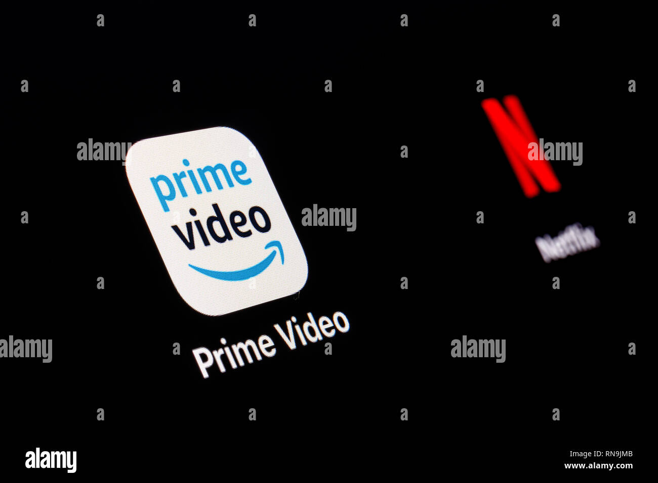 Indianapolis Circa February 19 Prime Video And Netflix App Logos Prime Video Is A Service Of Amazon And Amazon Com Ii Stock Photo Alamy