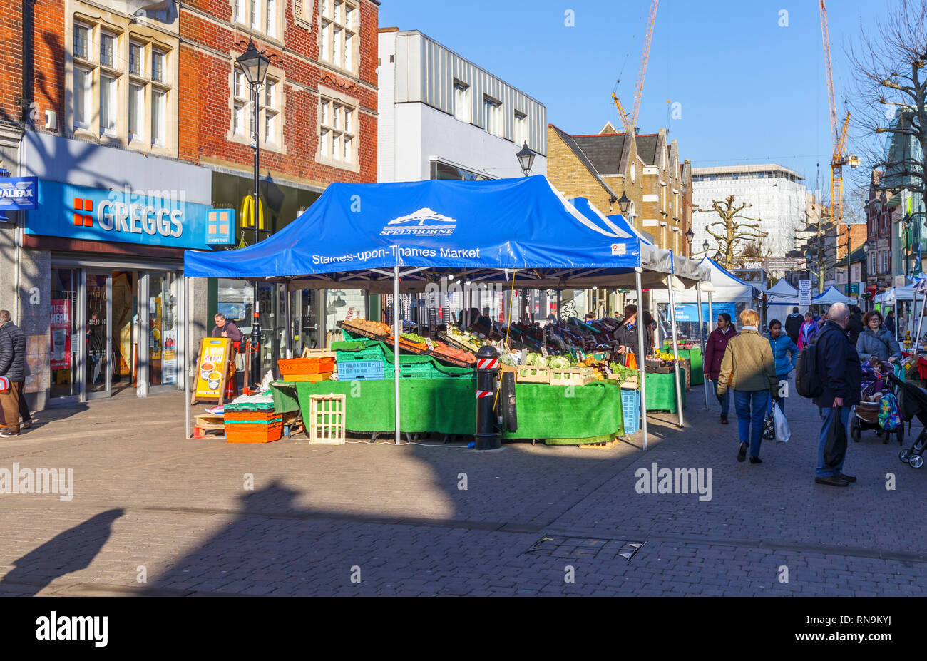 Fruit and vegetable stall in StainesUponThames Market in High Street, Staines, a town in