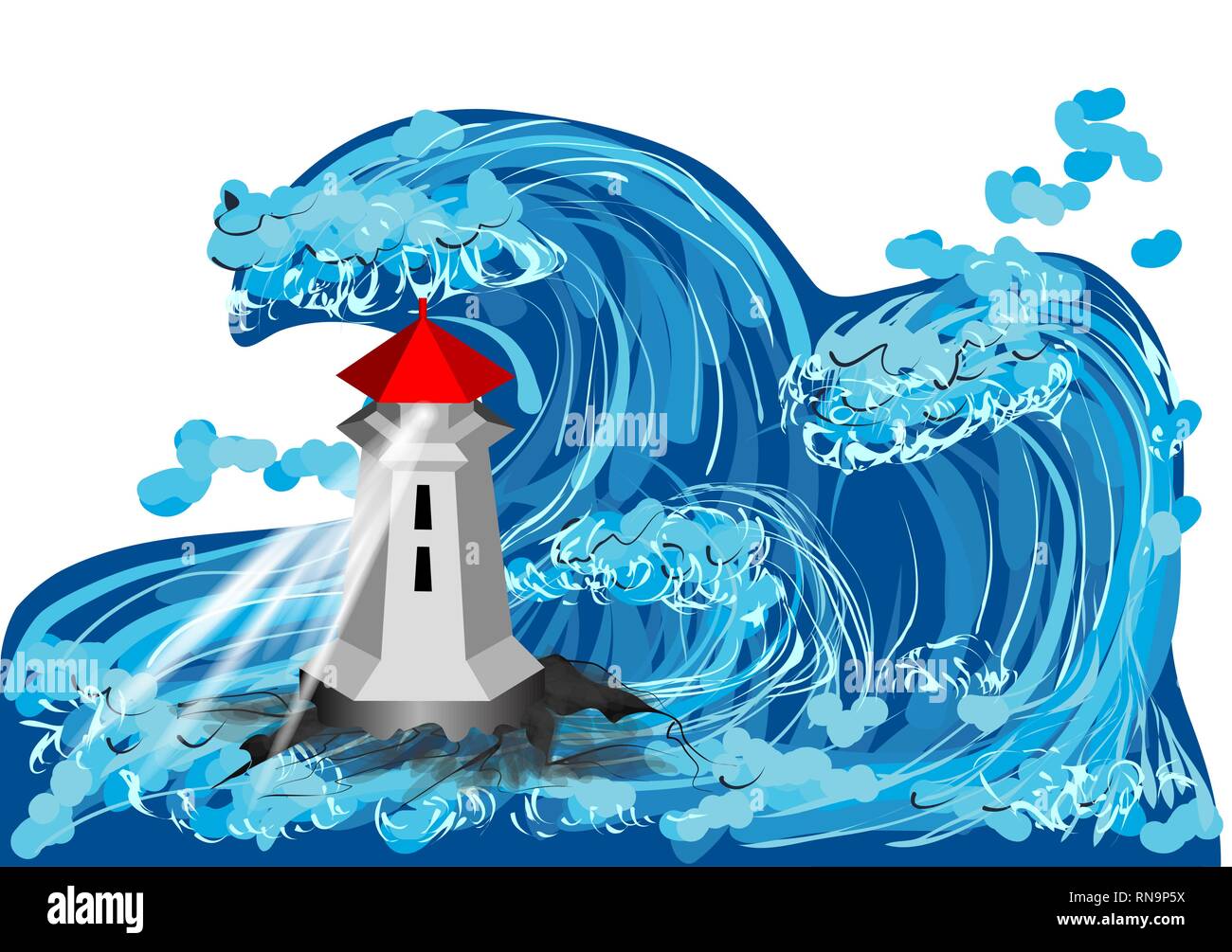 lighthouse in the high sea Stock Vector