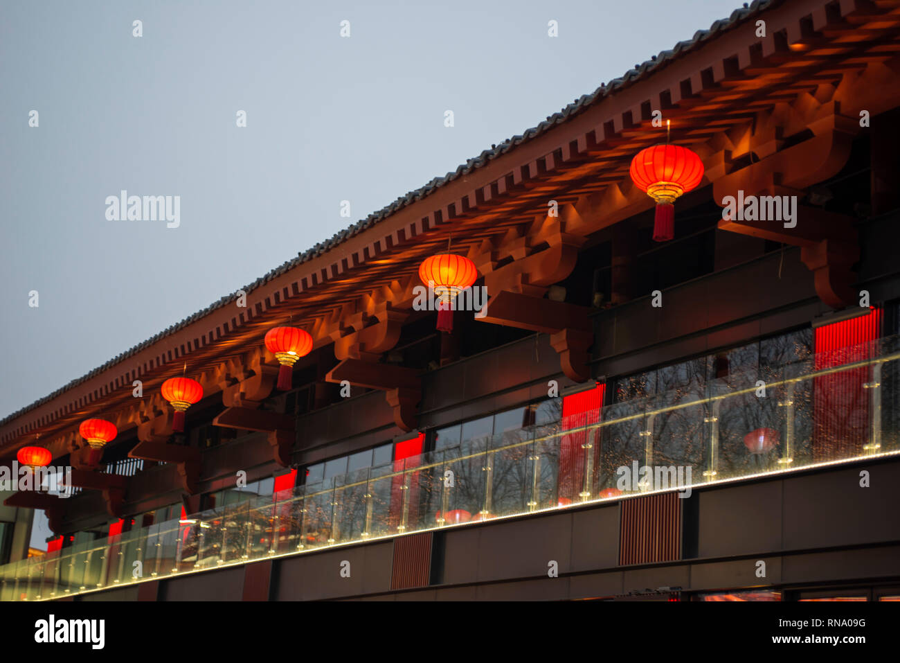 Ancient buildings on the lanterns, in xi 'an during the Spring Festival in China Stock Photo