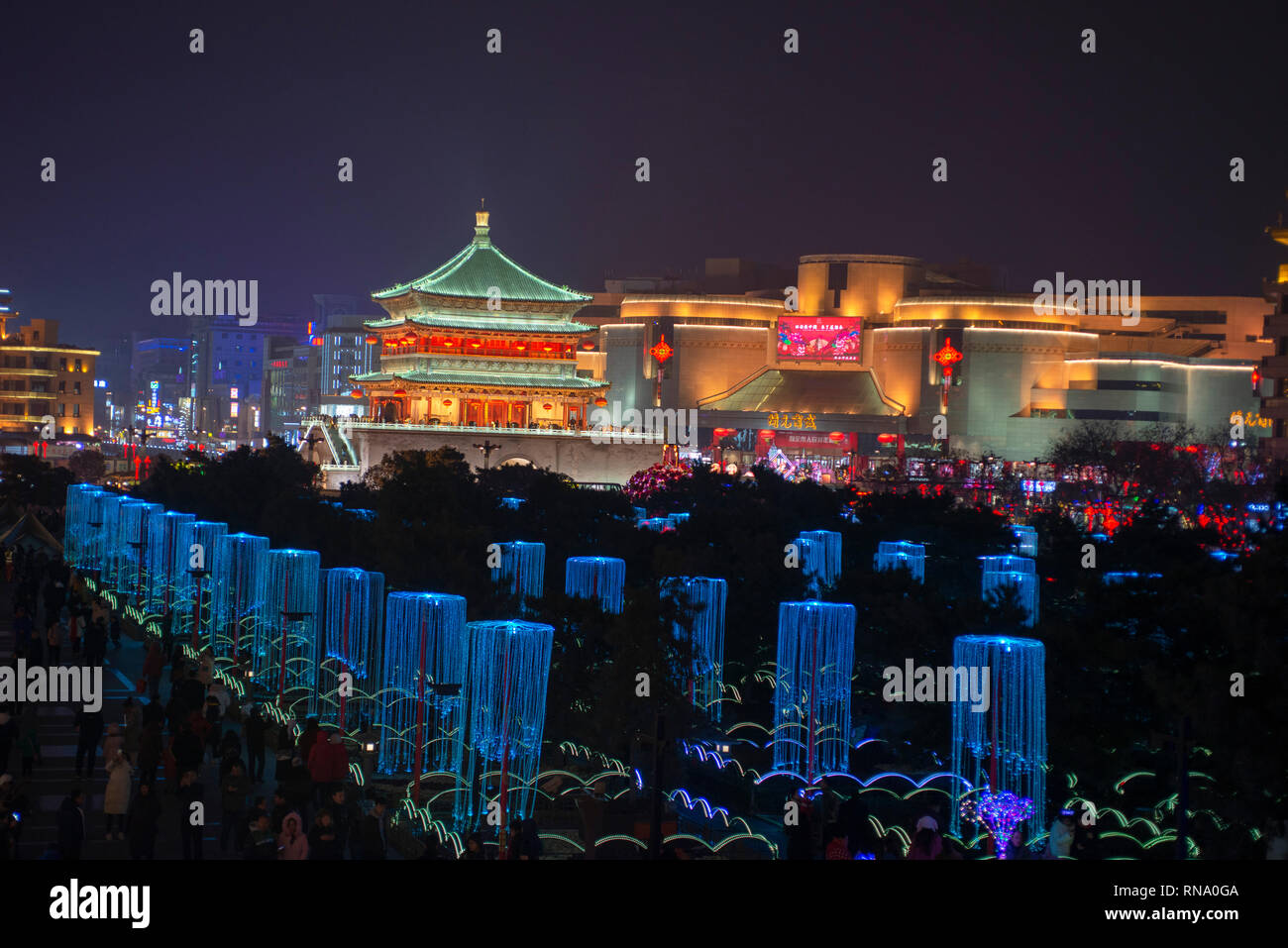 Clock tower in the night.The Spring Festival of 2019 in xi 'an China Stock Photo