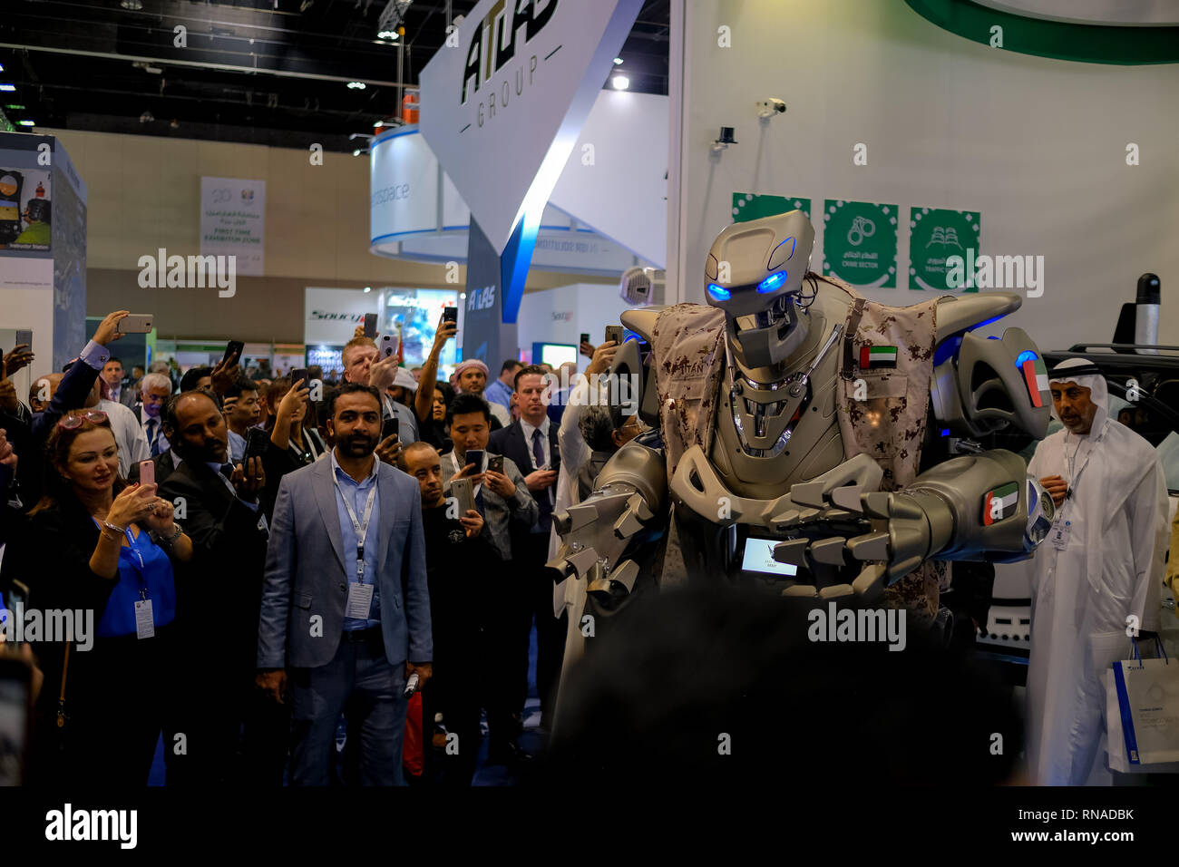 Abu Dhabi, UAE. 18th Feb 2019. IDEX 2019 is being held in ADNEC Abu Dhabi, UAE. IDEX is the only international defence exhibition and conference in the MENA region demonstrating the latest technology across land, sea and air sectors of defence. Credit: Fahd Khan / Live News Alamy Stock Photo