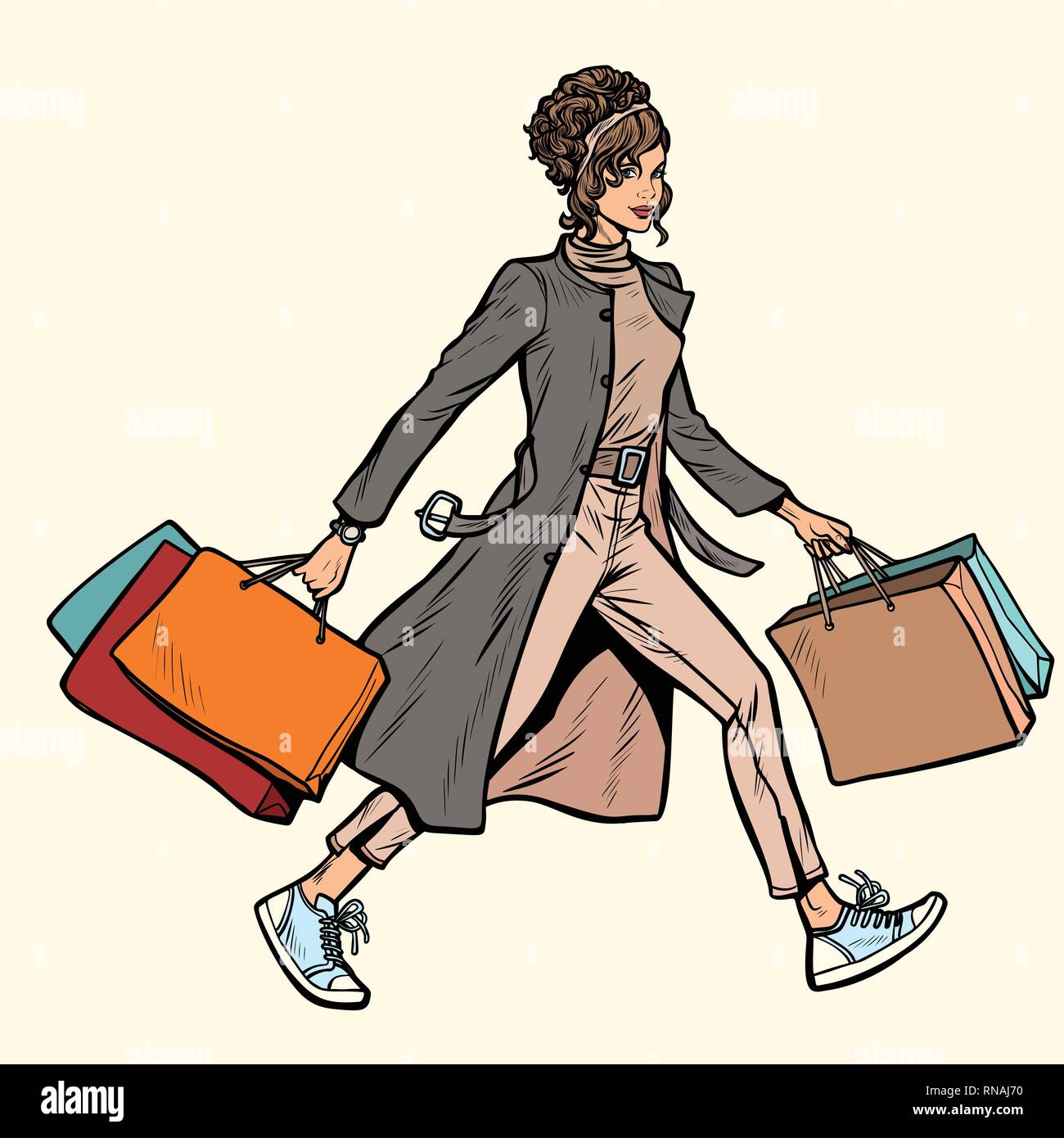 modern woman with shopping bags. Pop art retro vector illustration