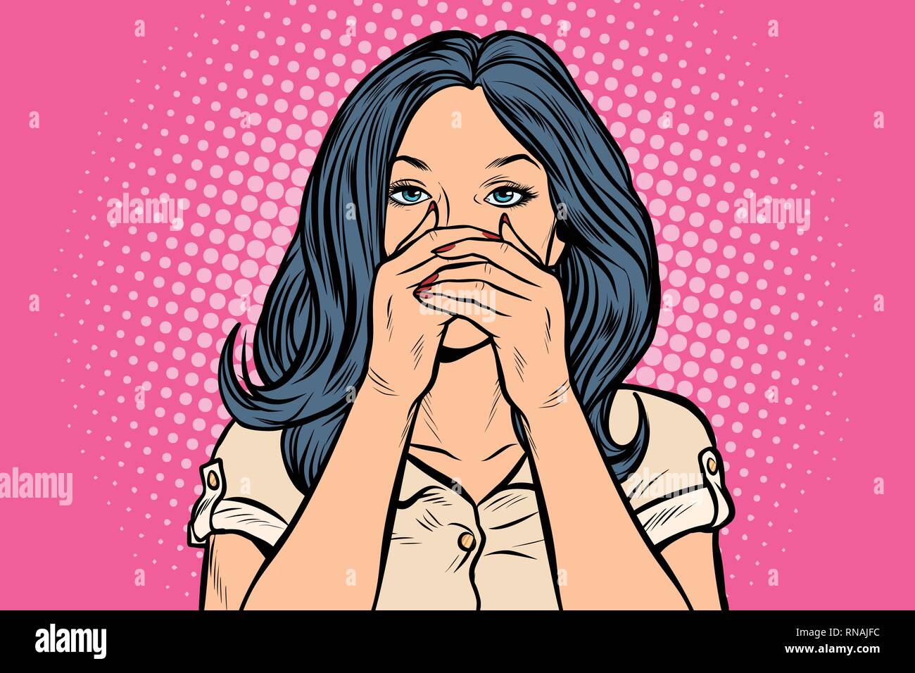 woman covered her mouth. Pop art retro vector illustration vintage kitsch Stock Vector