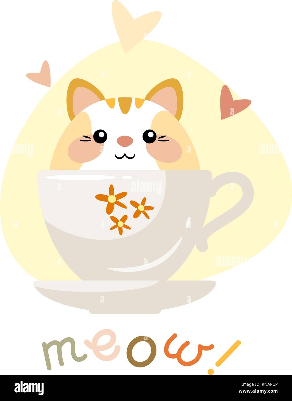 Cute kitten sitting in a cup. Vector illustration. Eps 10 Stock Vector