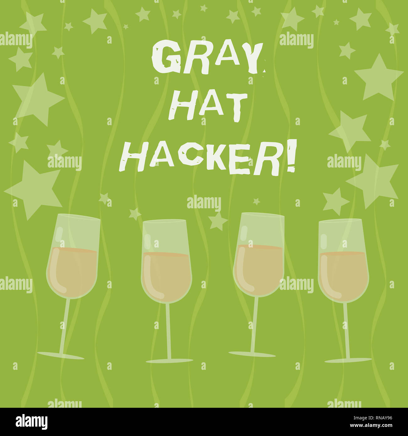 Word writing text Gray Hat Hacker. Business concept for Computer security expert who may sometimes violate laws Filled Cocktail Wine Glasses with Scat Stock Photo