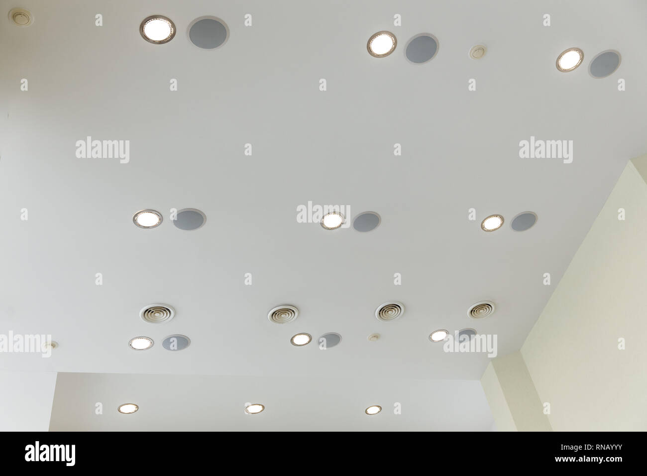 Suspended Ceiling And Plasterboard With Built In Lights In