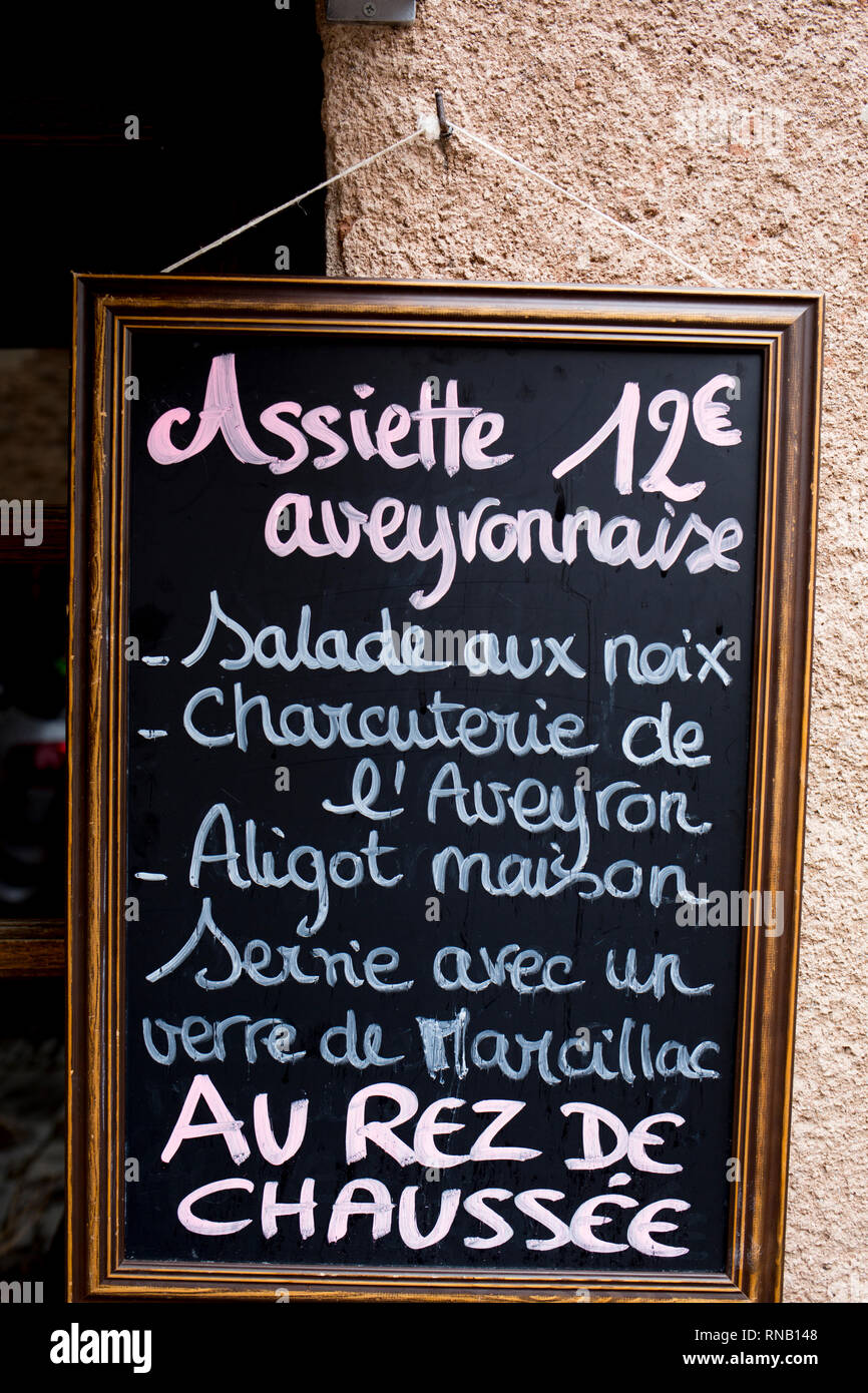 Menu in cafe in Conques France Stock Photo