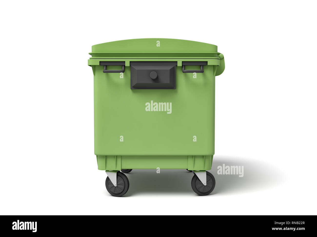 3d rendering of a light-green dumpster on white background. Stock Photo