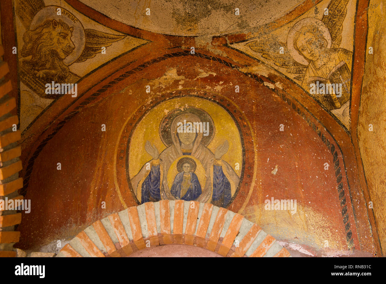 Old mural, St Stefan Cave Church, Lake Ohrid, Macedonia Stock Photo