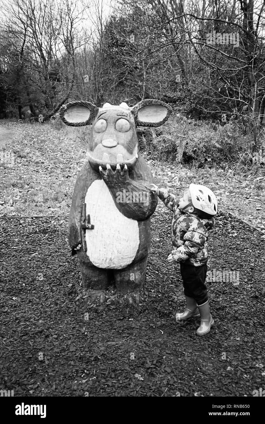 The Gruffallo's child sculpture,Gruffalo Trail, Alice Holt Forest, Farnham, Surrey, England, United Kingdom. Stock Photo