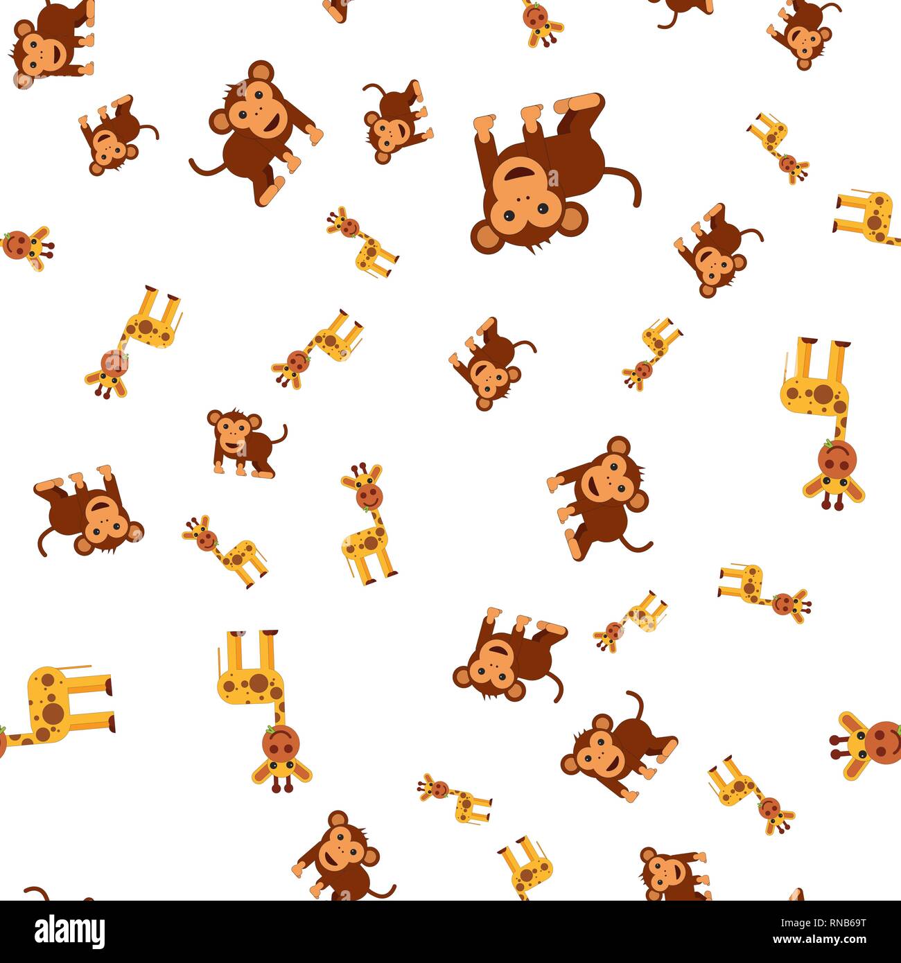 Seamless pattern of monkey and giraffe. Vector illustration in cartoon ...