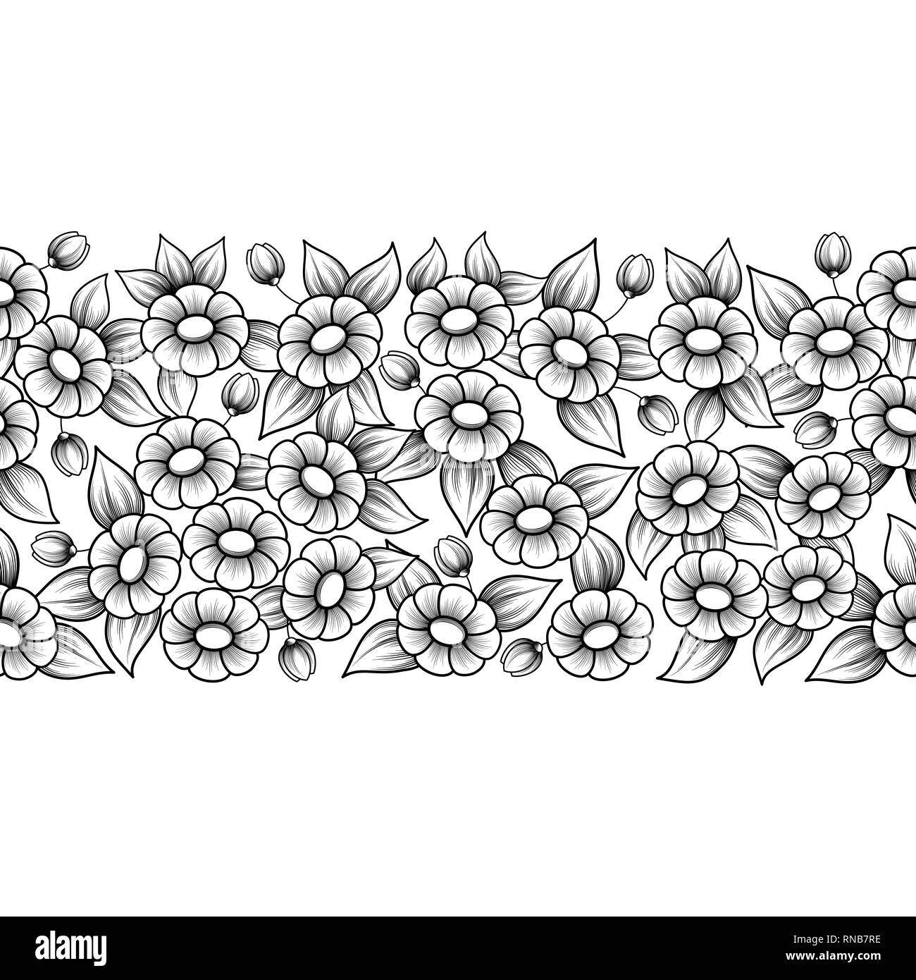 Black and white floral daisy seamless pattern Stock Vector
