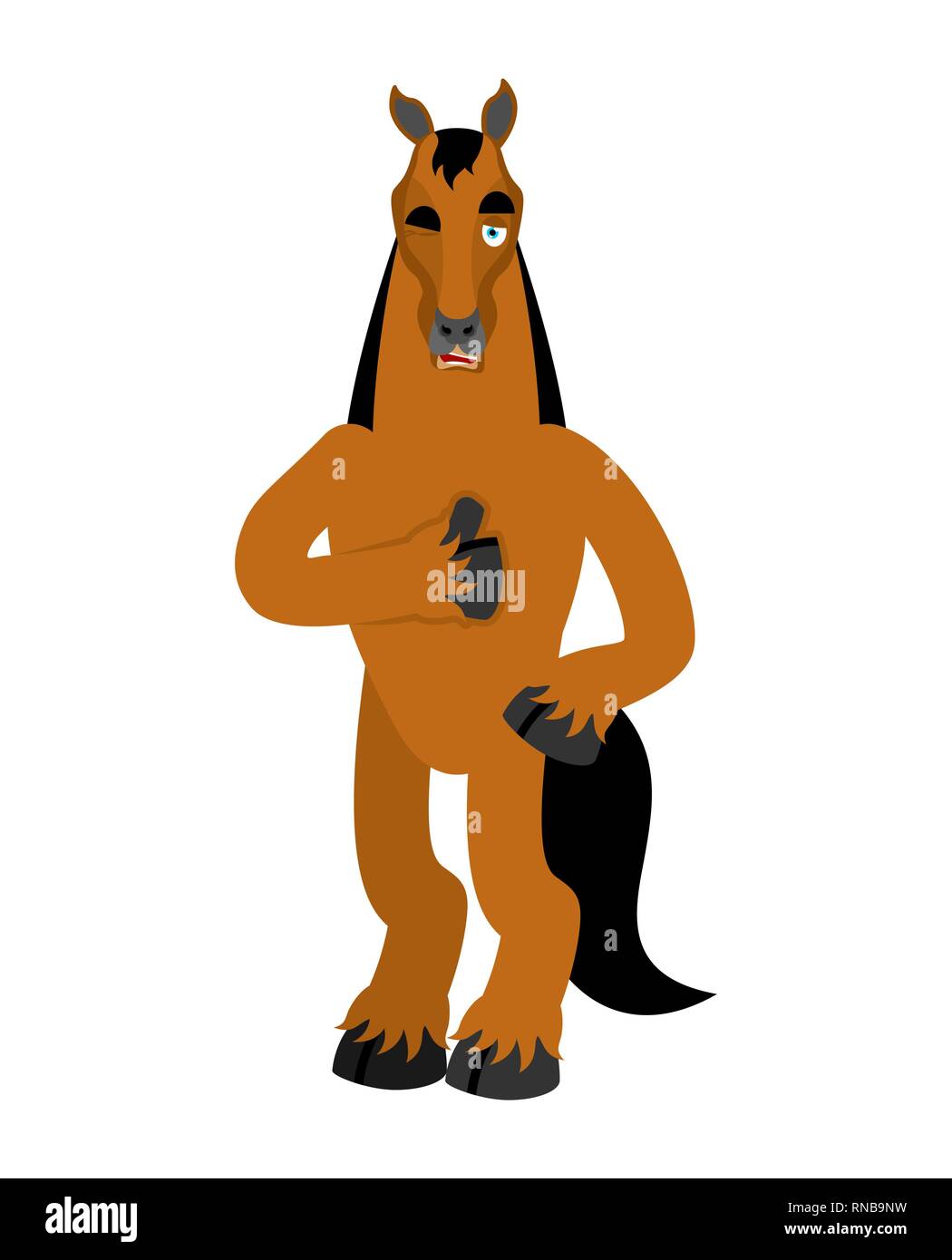 Horse thumbs up and winks. Steed happy emoji. hoss Vector illustration