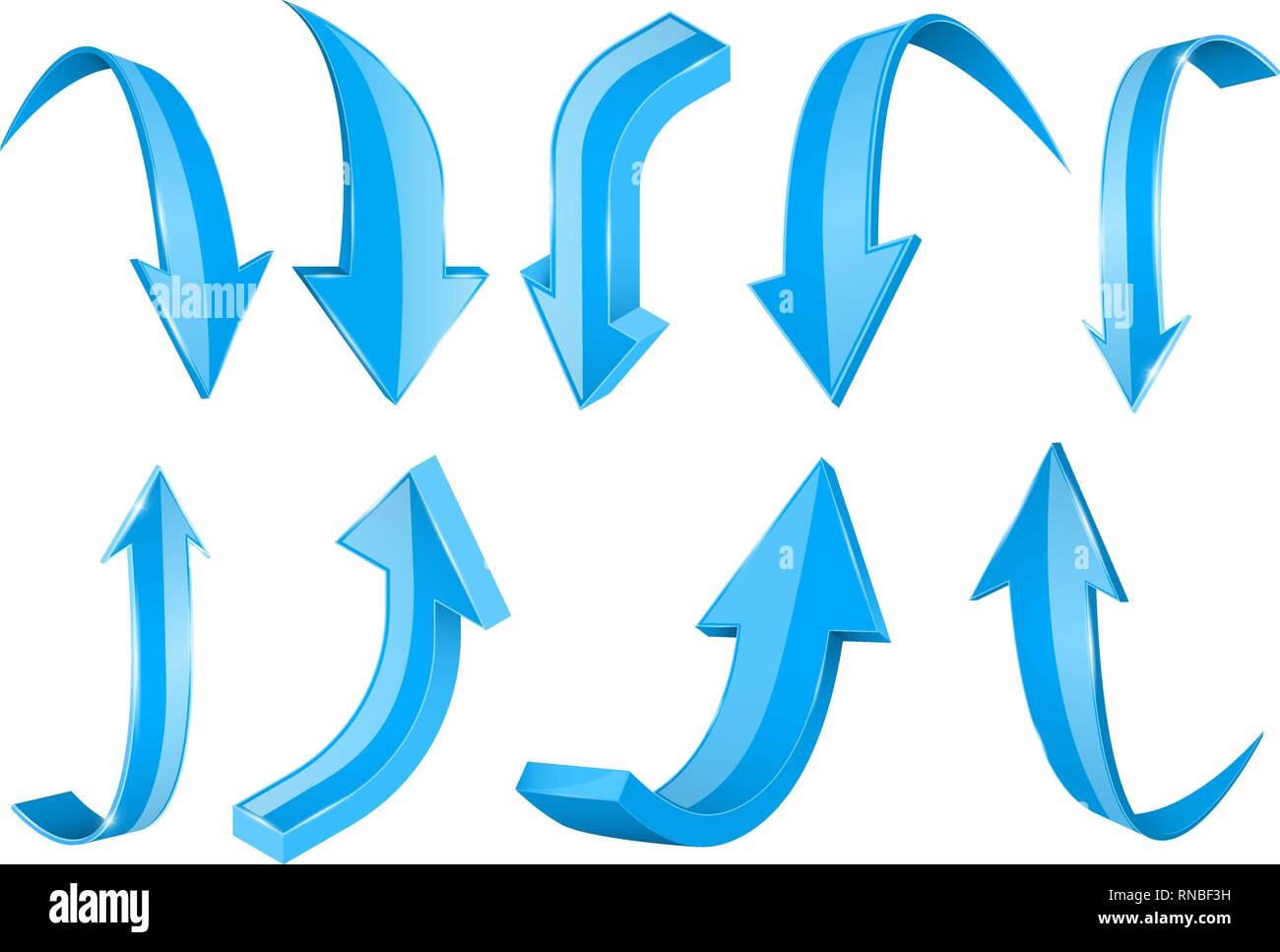 Blue 3d shiny arrows. Set of Up and Down icons Stock Vector Image & Art ...