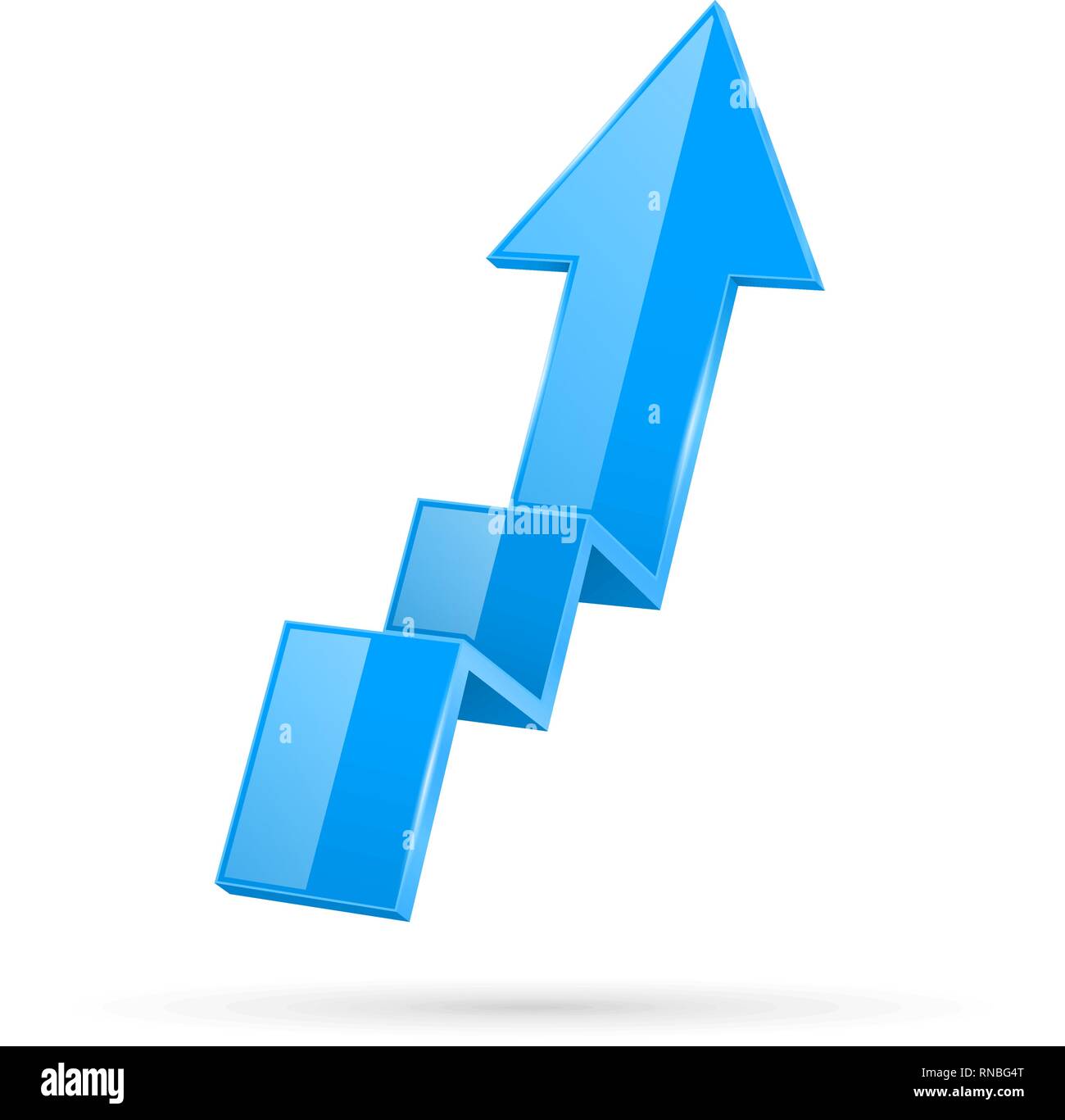 Blue indication arrow. Moving up 3d financinal sign Stock Vector