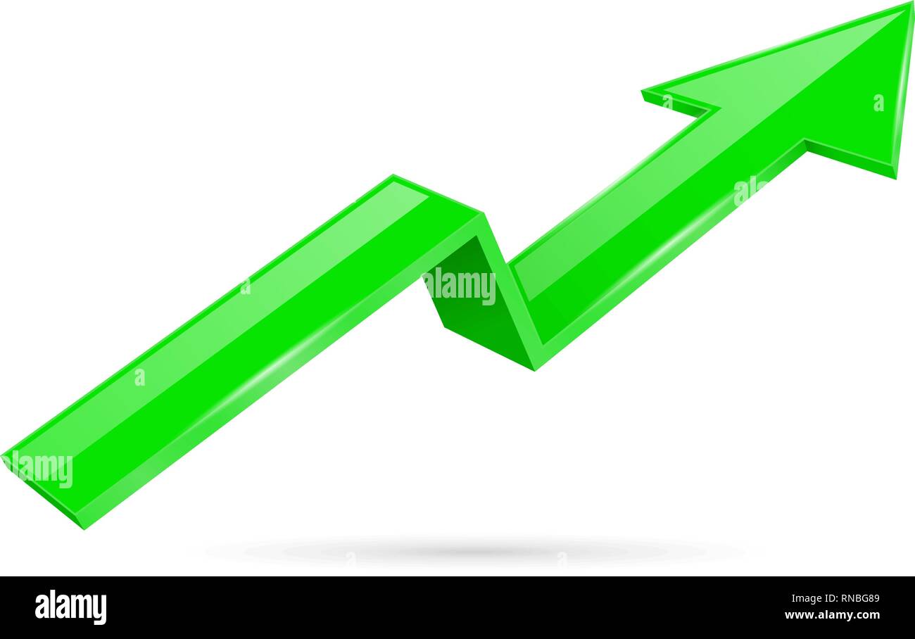 Green indication arrow. Moving up 3d financinal sign Stock Vector